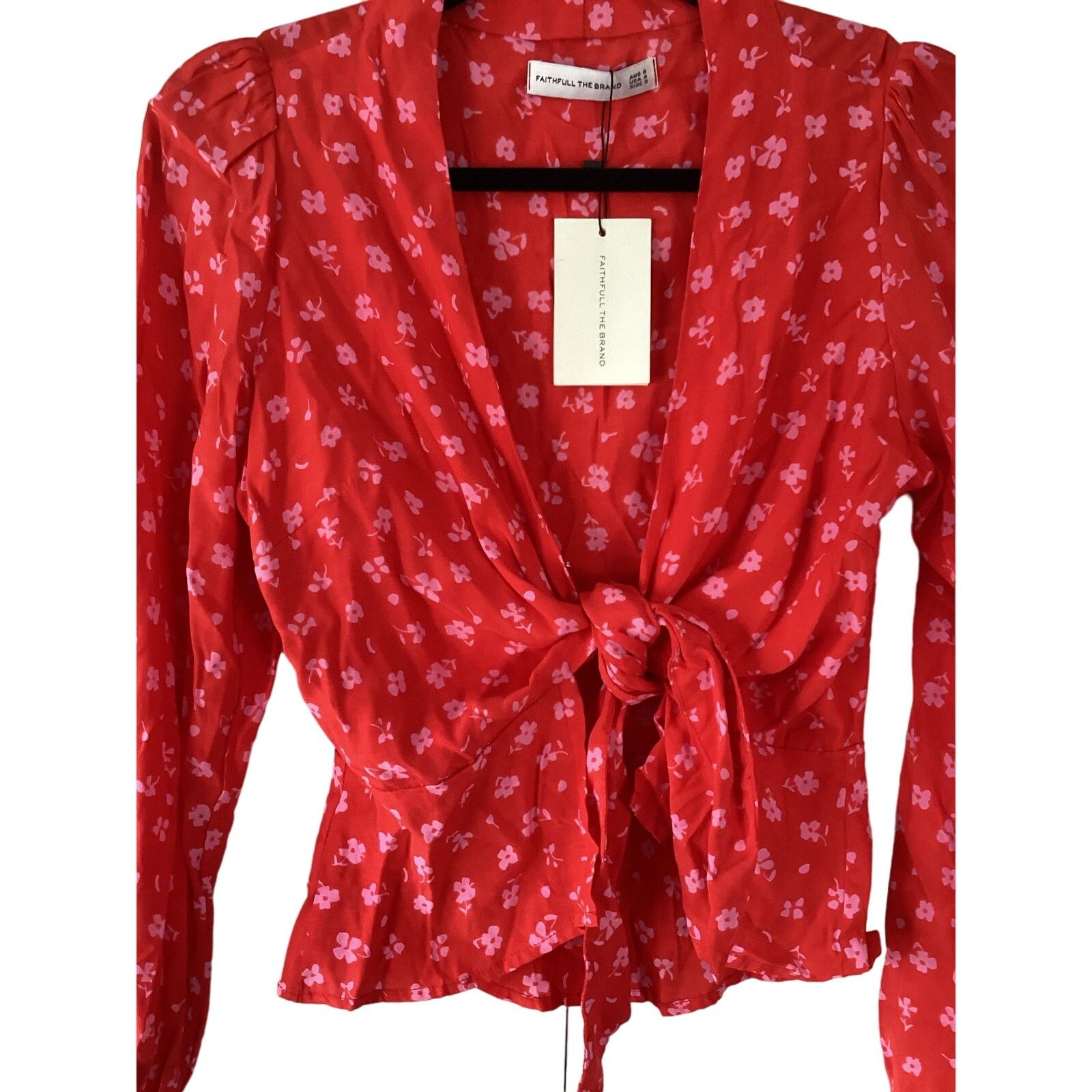 FAITHFULL NWT Faithfull The Brand Tie Blouse Red Print Floral Sz S Size S / US 4 / IT 40 - 5 Thumbnail