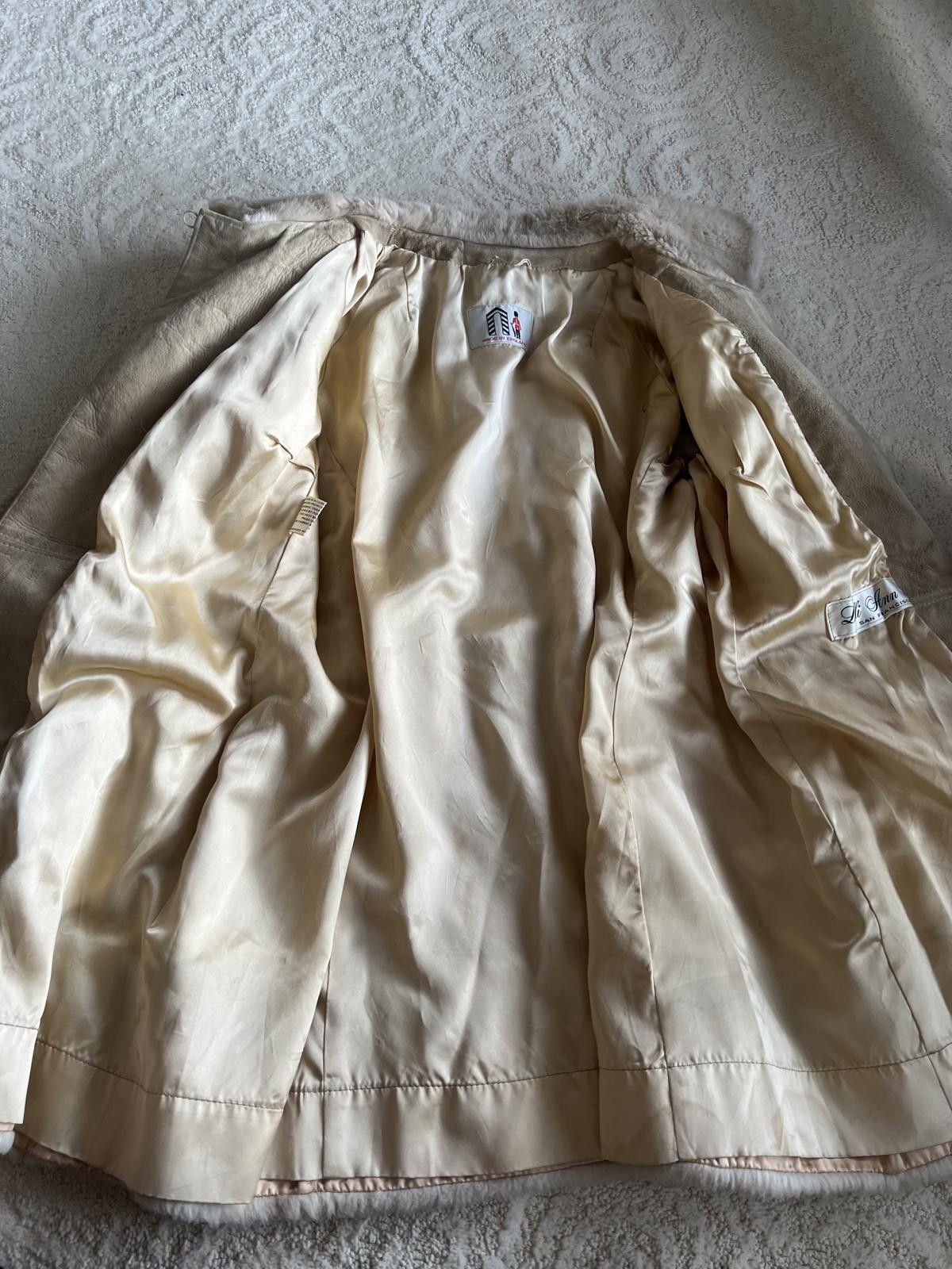 Designer Lilli Ann Faux Fur London Leather Coat Vtg 50s Tan Brown Size M / US 6-8 / IT 42-44 - 5 Thumbnail