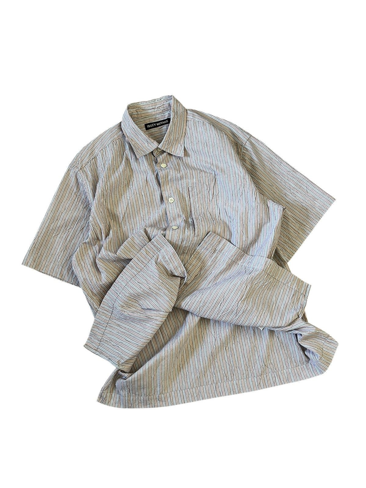 Issey Miyake Issey Miyake Main Line Wrinkle Processed Stripe Button Shirt Size US XL / EU 56 / 4 - 16 Thumbnail