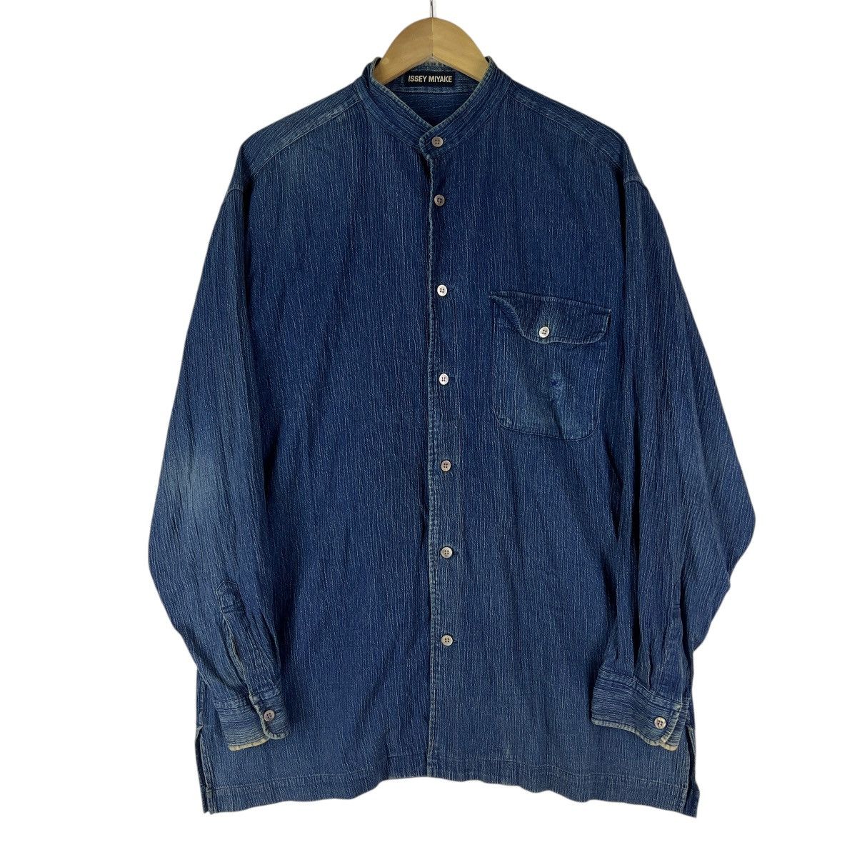 Issey Miyake 90s Issey Miyake Indigo Shirt Oversized Jacket Colar Less Size US L / EU 52-54 / 3 - 1 Thumbnail