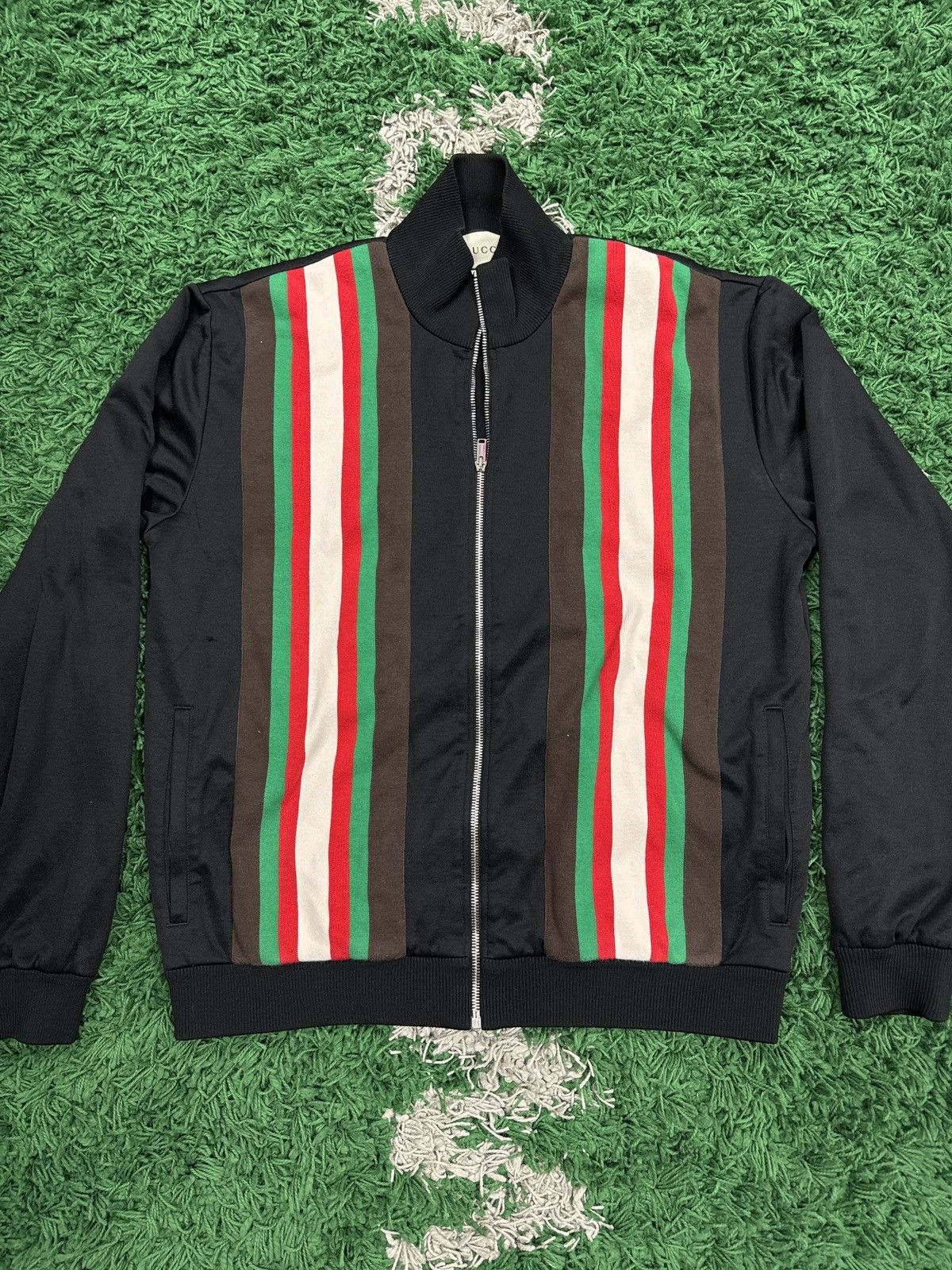 Image of Gucci Stripe Zip Up Sweater in Black, Men's (Size 2XL)