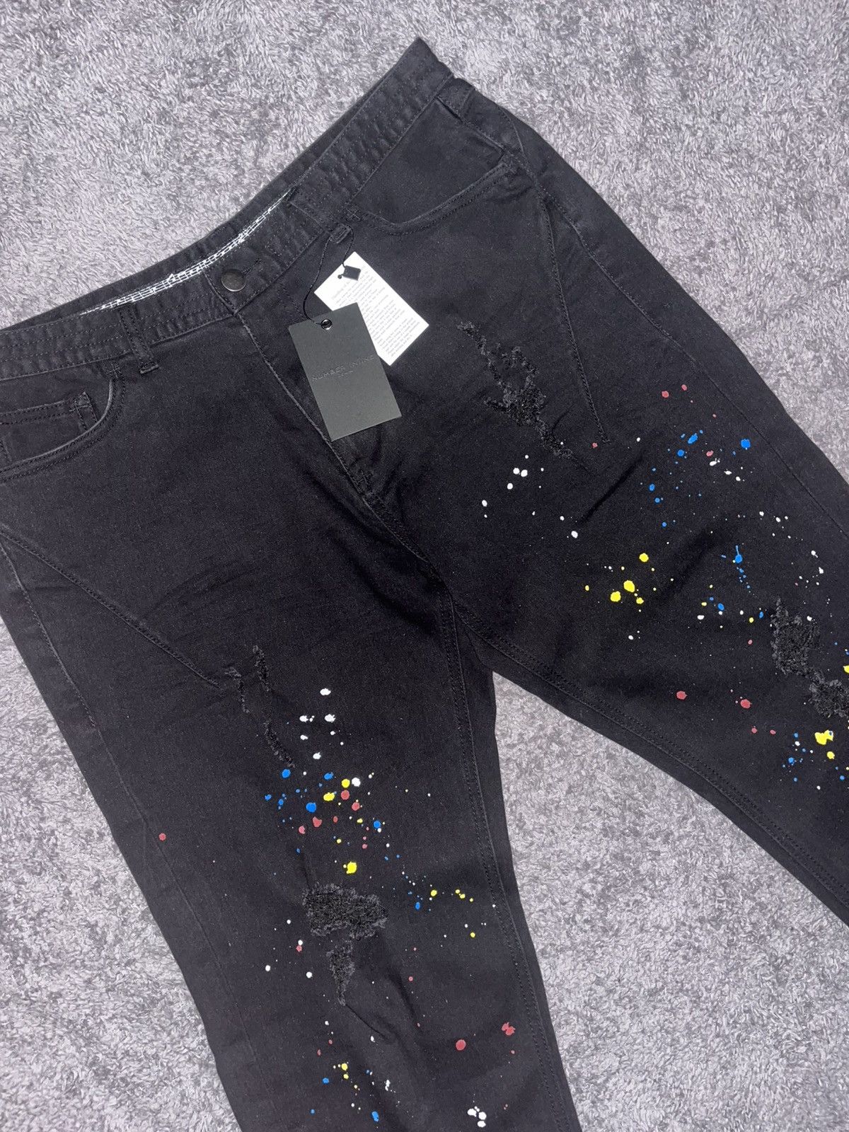 Number (N)ine Number (N)ine Black Paint Splatter Denim Jeans Size US 31 - 2 Thumbnail