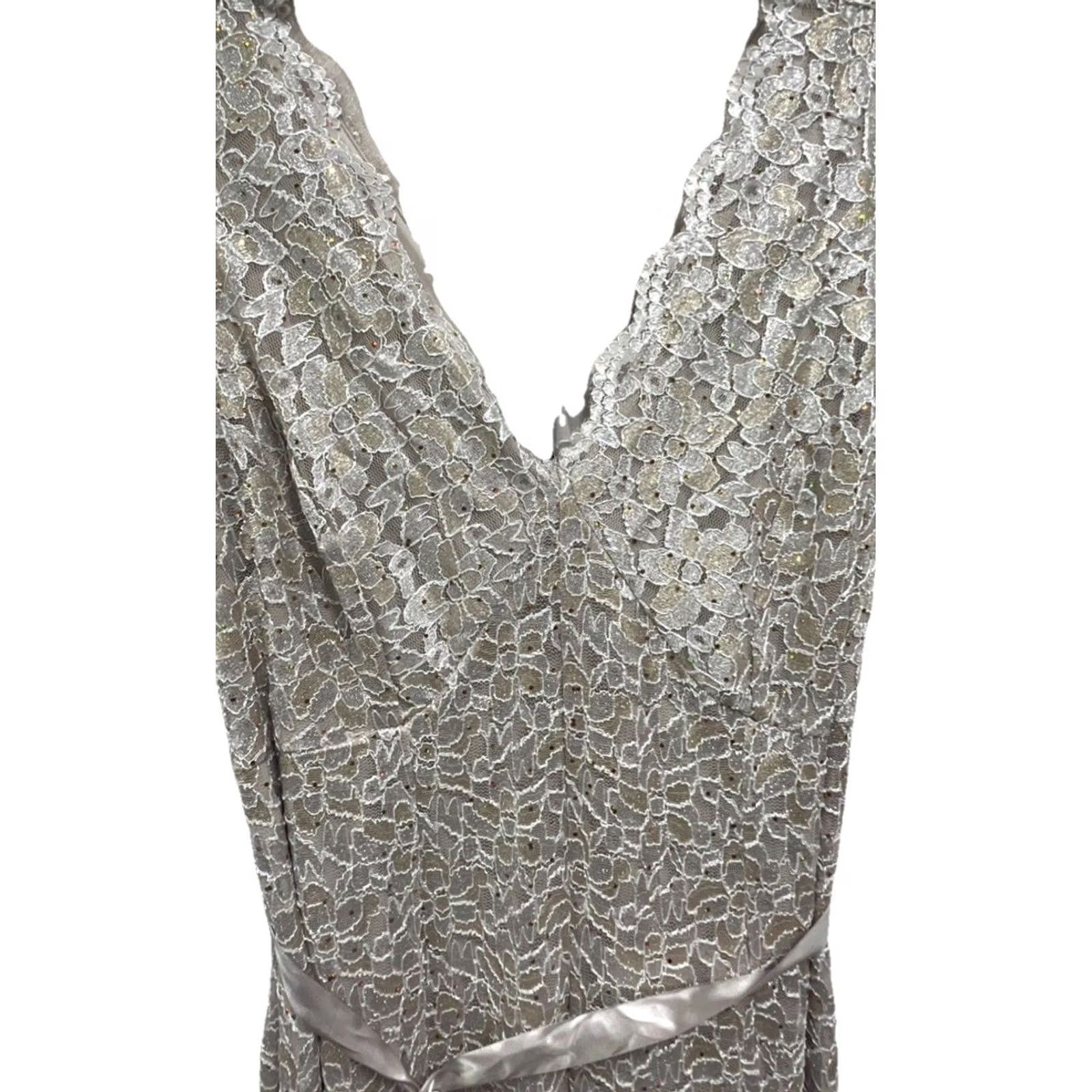 Vintage VINTAGE Candalite Womens Midi Gown Dress Sleeveless Sequin Lace V-Neck Taupe Champagne 2X Size M / US 6-8 / IT 42-44 - 5 Thumbnail