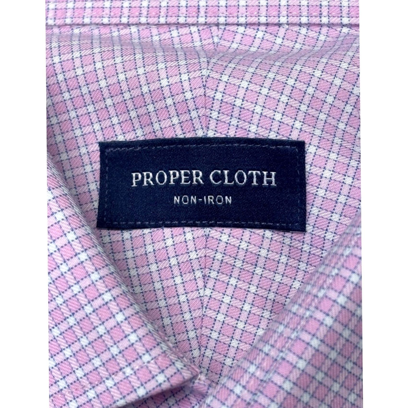 Proper Cloth Proper Cloth Mens Pink Multi Grid Twill Non-Iron Stretch Dress Shirt 17 35 XL Size 46R - 4 Thumbnail