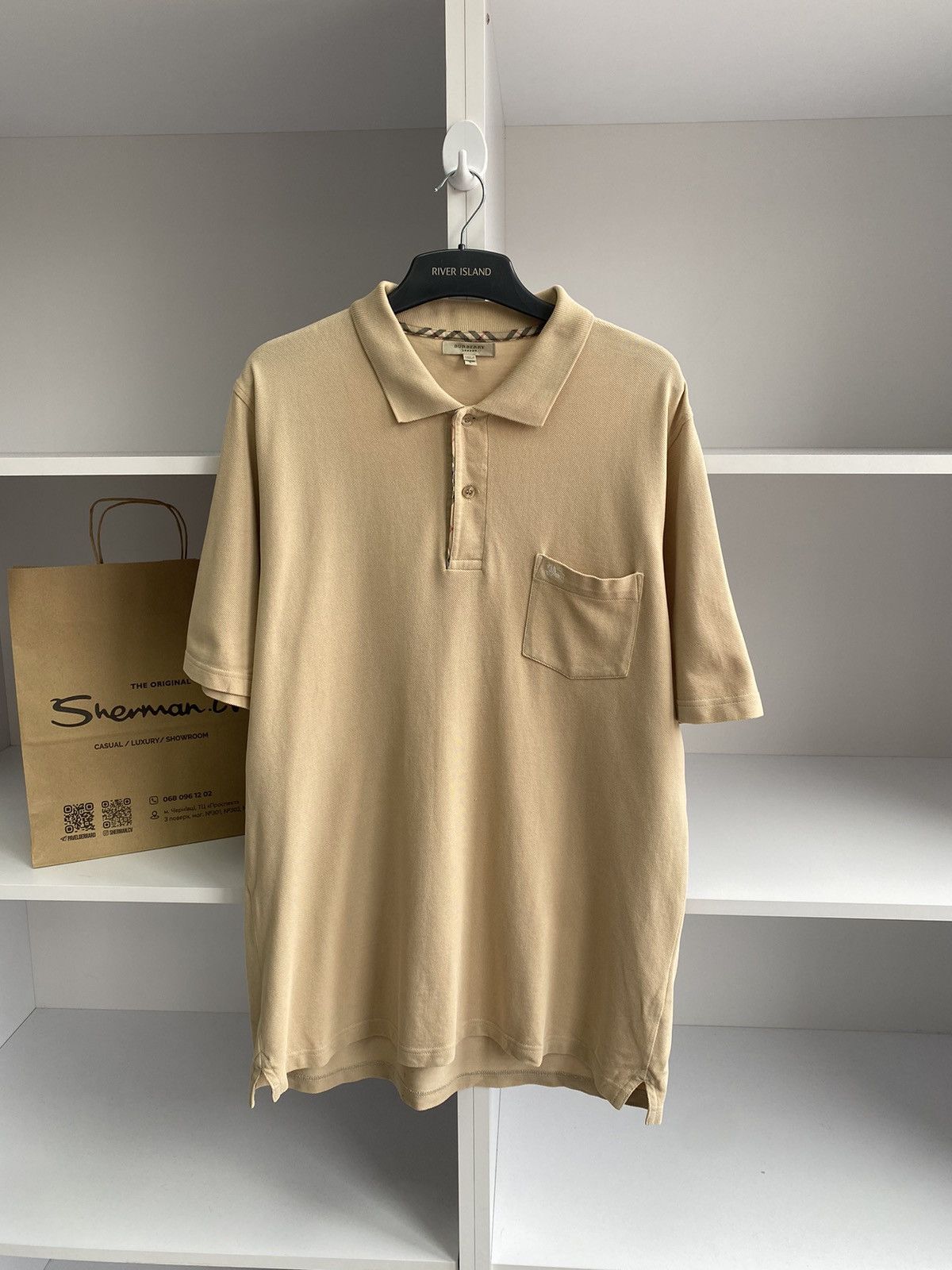 Burberry × Vintage Vintage Burberry Beige Luxury Polo T-Shirt Size US L / EU 52-54 / 3 - 3 Thumbnail