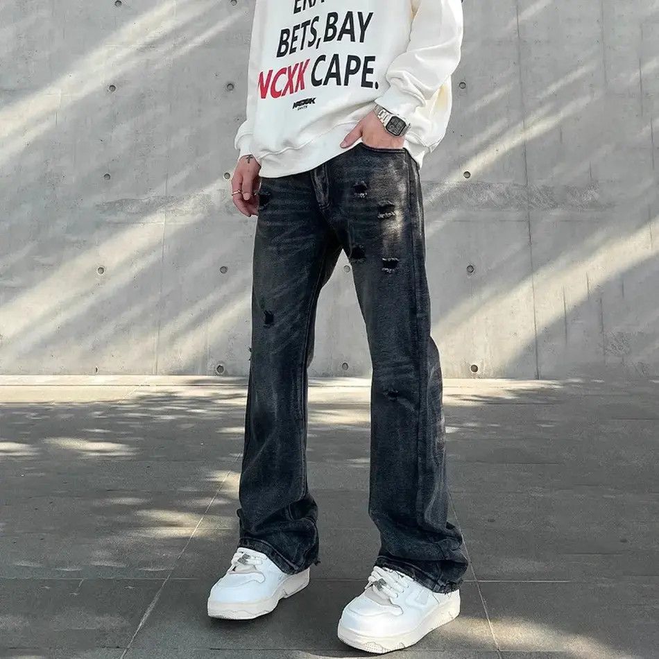 Japanese Brand Streetwear Ripped Jeans Men Autumn Flared Trousers Casual Size US 32 / EU 48 - 3 Thumbnail