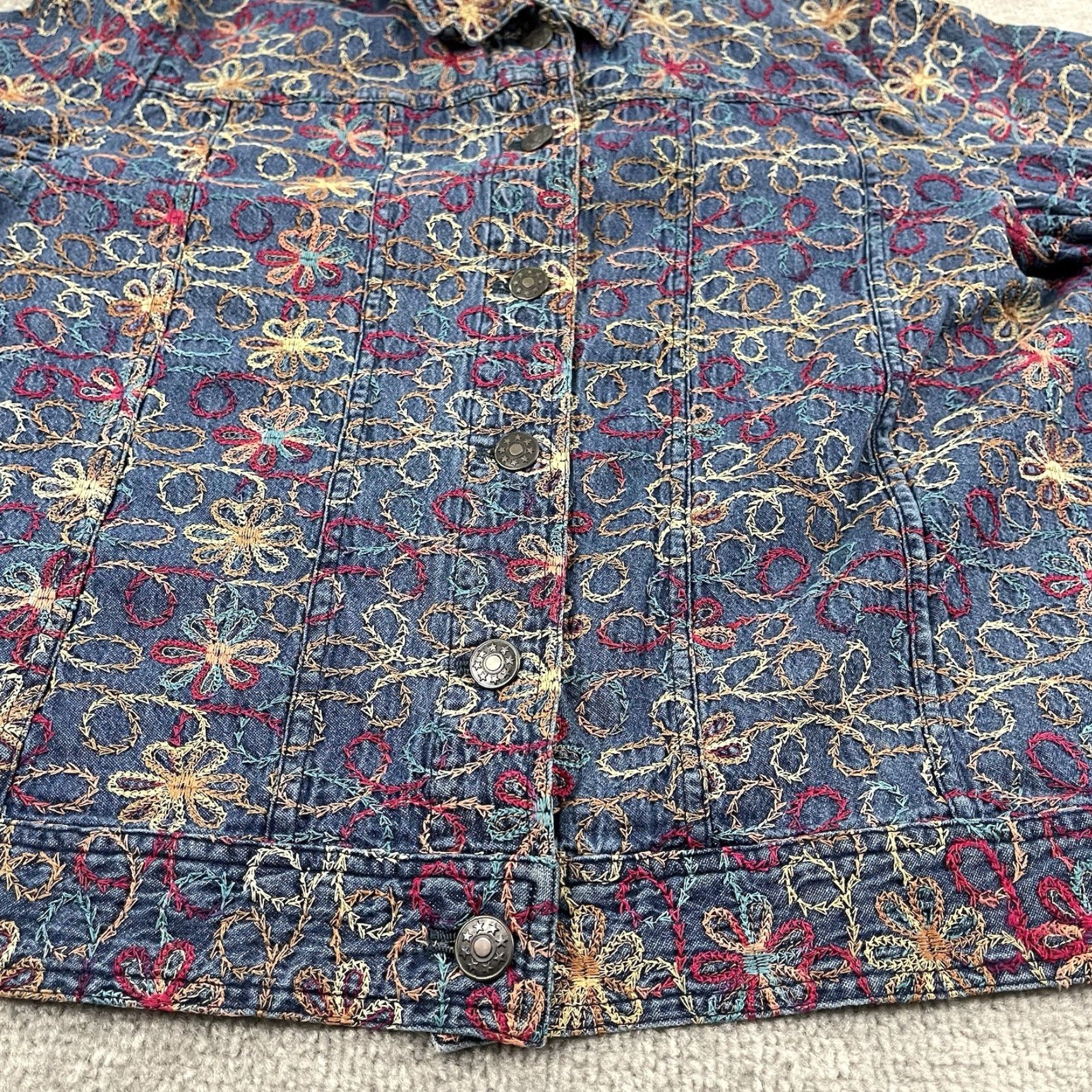 Coldwater Creek COLDWATER CREEK Jacket Womens Medium Blue Denim Floral Embroidered Button Up Size M / US 6-8 / IT 42-44 - 6 Thumbnail
