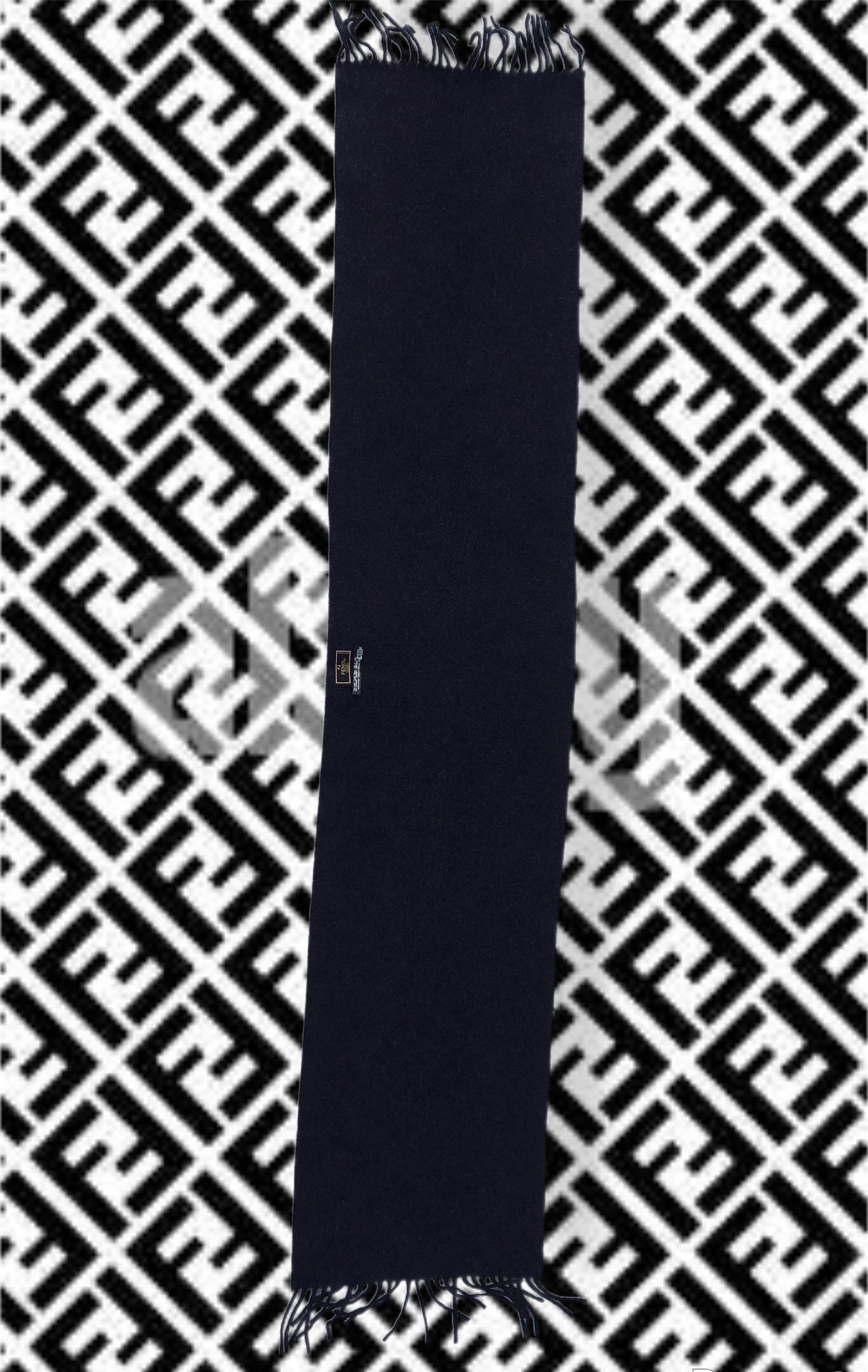 Fendi Fendi Cravatte Scarf Fringe Cashmere Wool Black Unisex Size ONE SIZE - 3 Thumbnail