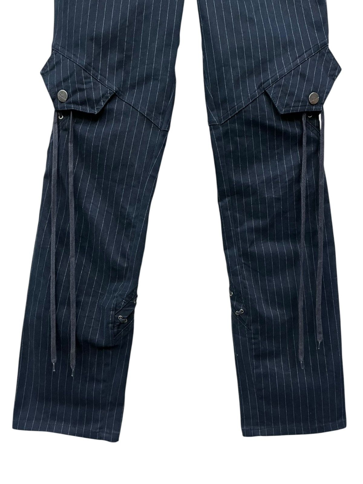 Ferre 🔥Vtg FERRE Avant Garde Pinstripe Slanted Lace Up Cargo Pants Size 26" / US 2 / IT 38 - 4 Thumbnail