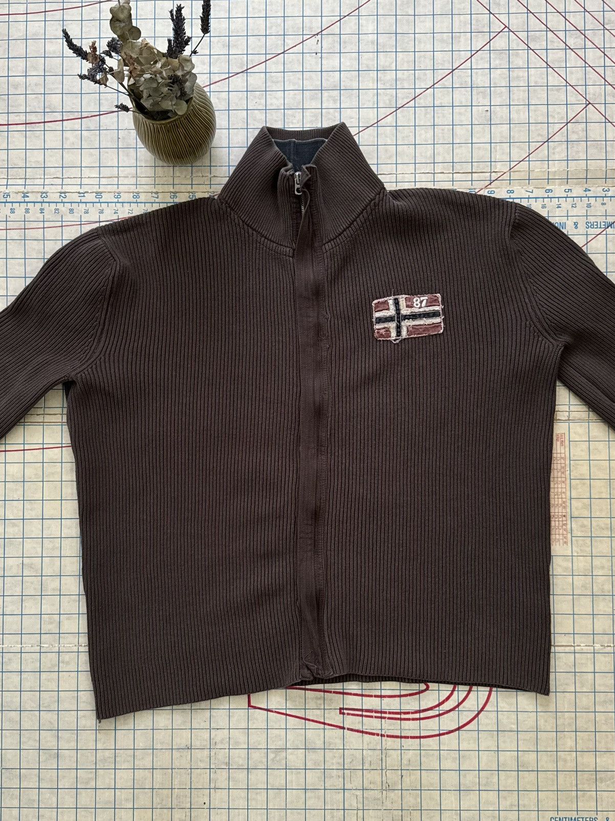 Napapijri Napapjiri Brown Full Zip Ribbed Knit Sweater Size XL Size US XL / EU 56 / 4 - 5 Thumbnail