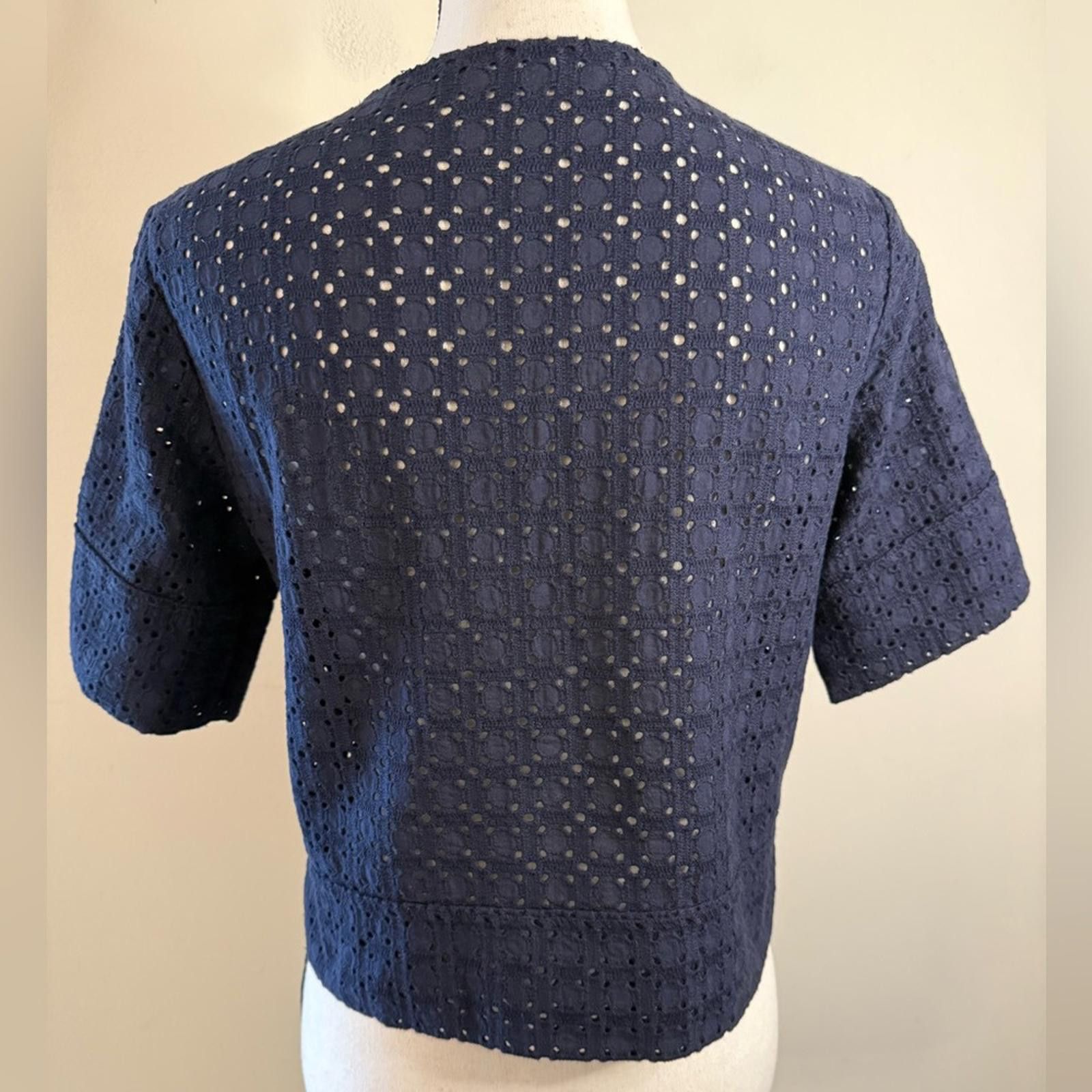 Zara Zara navy blue islet lace crop top lace up SZ SM Size S / US 4 / IT 40 - 4 Thumbnail
