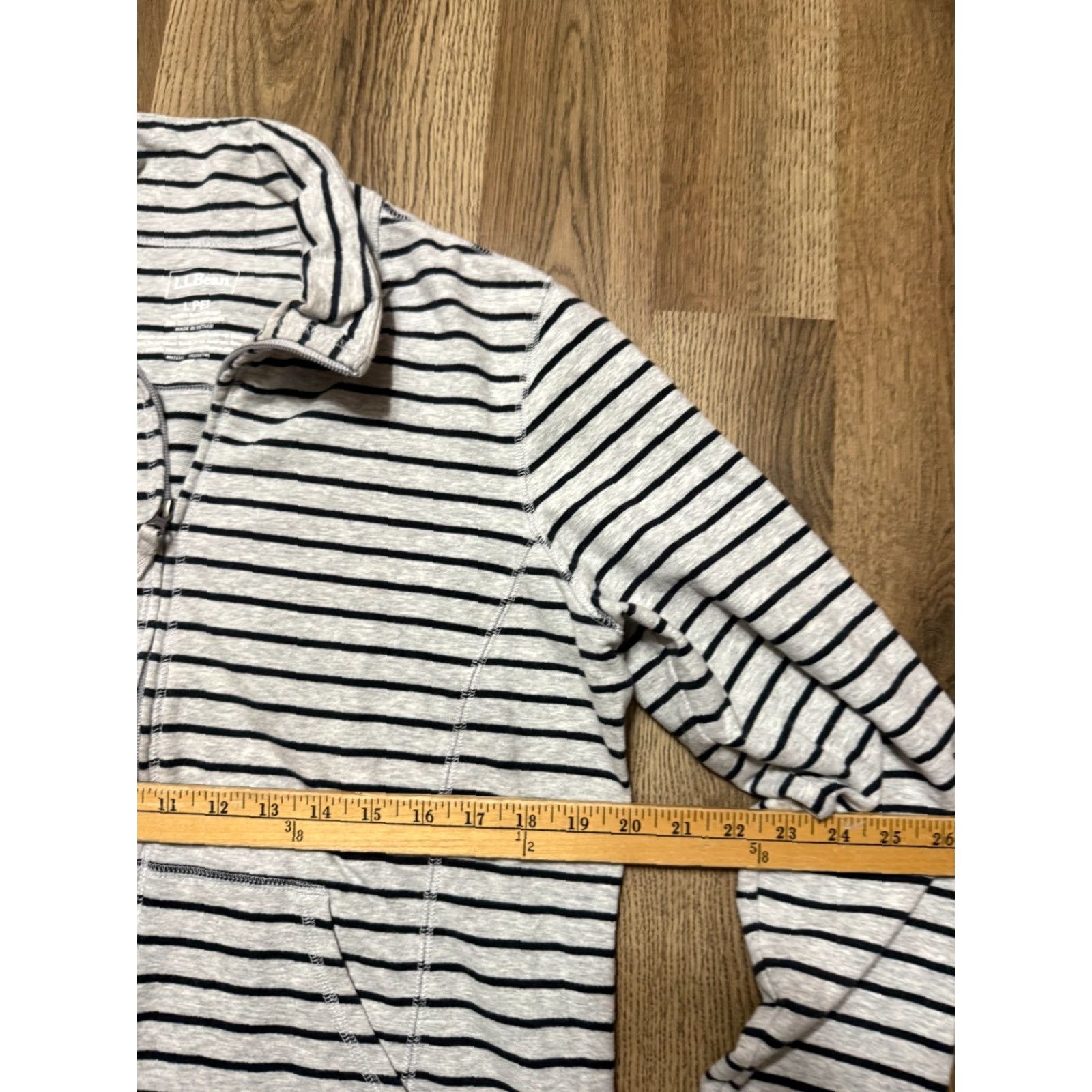 Vintage L.L. Bean Sweater Women's Size Large Petite Striped Gray Black Full Zip Womens Size L / US 10 / IT 46 - 6 Thumbnail