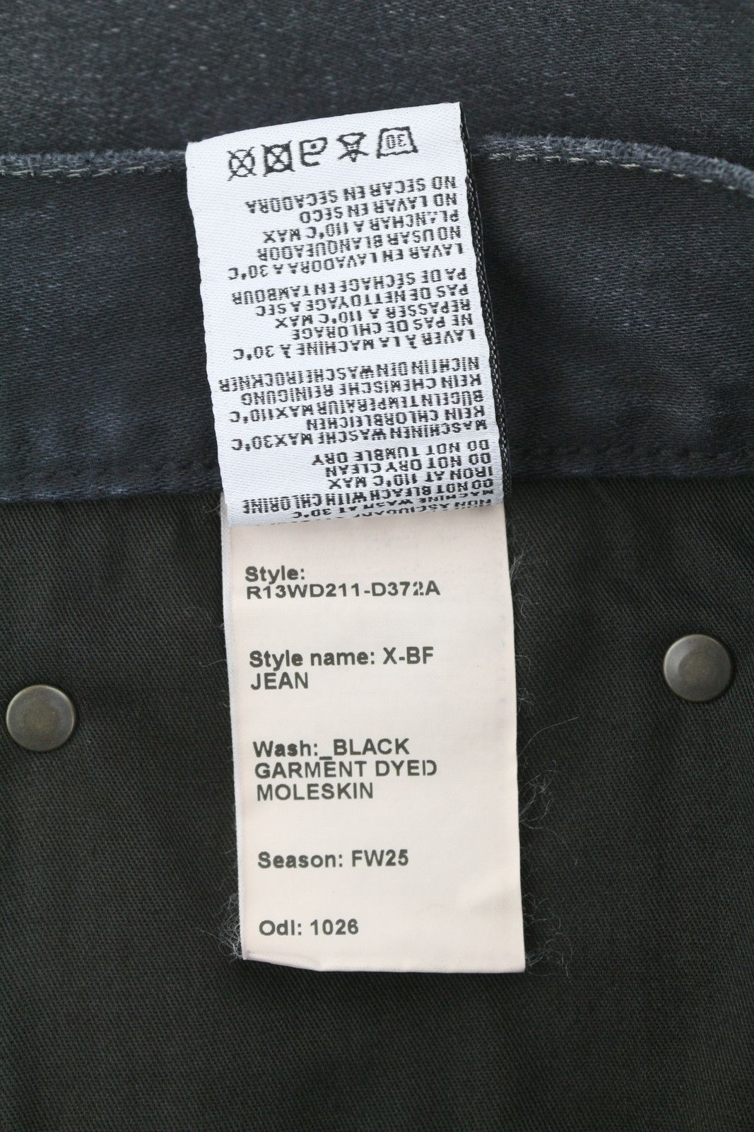 R13 X-BF 30 Black Garment Dyed Moleskin Faded Ankle FW25 86629 Size 30" / US 8 / IT 44 - 9 Thumbnail