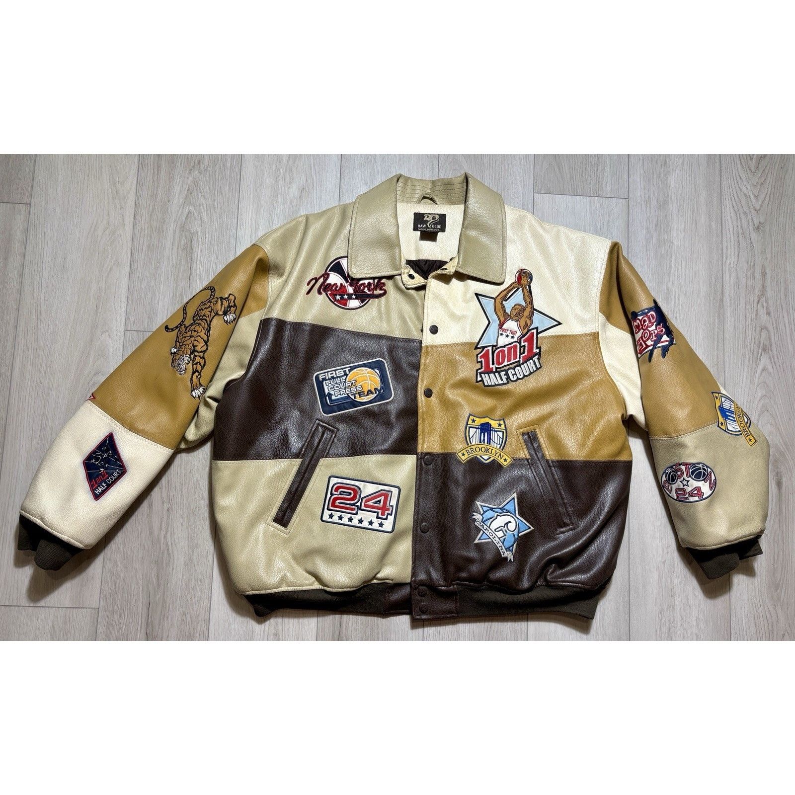 Other Raw Blue Patchwork Varsity Jacket Mens 3XL Basketball Y2K Size US XXL / EU 58 / 5 - 1 Thumbnail