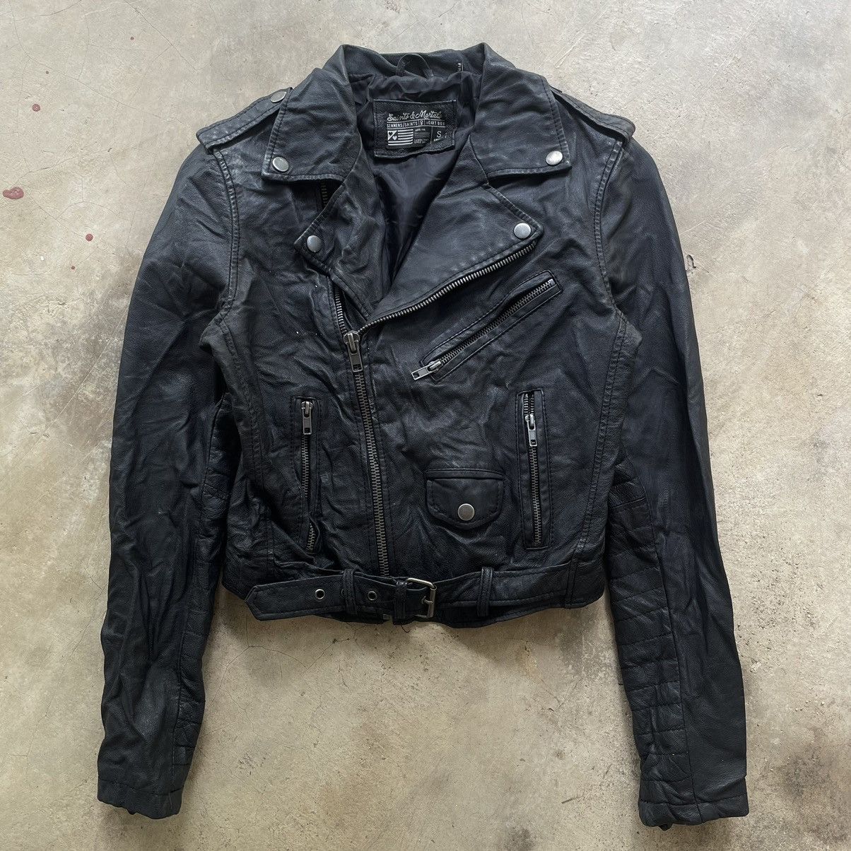 Le Grande Bleu (L.G.B.) Grail🔥 Archive Leather Jacket Asymmetrical Rick Owens Style Size US XS / EU 42 / 0 - 6 Thumbnail