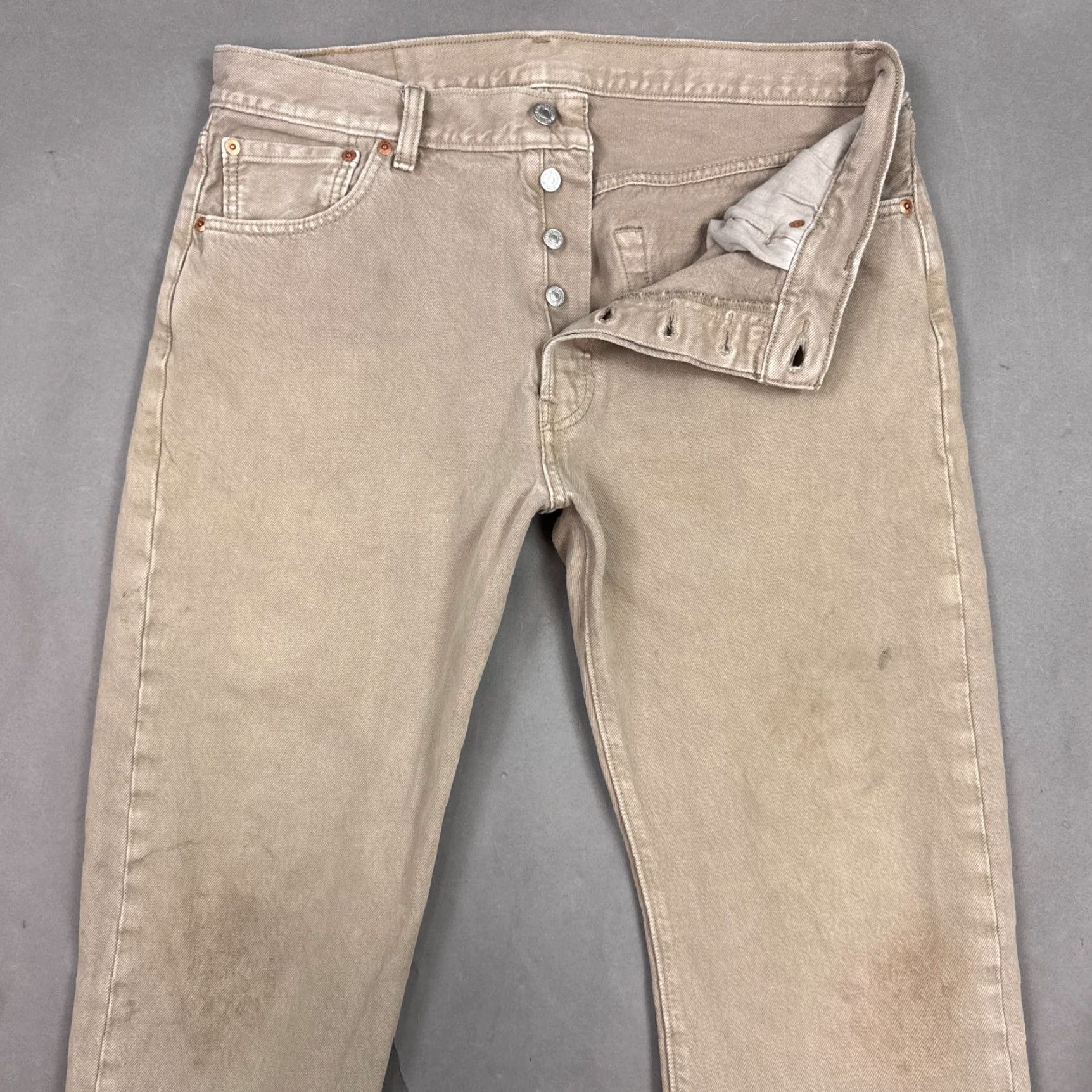 Levi's Levi's 501 Jeans Mens 34x30 Denim Brown Button Fly Distressed Work Straight Classic 5-Pocket Regular Size Type Jeans Mens Brown Size US 34 / EU 50 - 2 Thumbnail