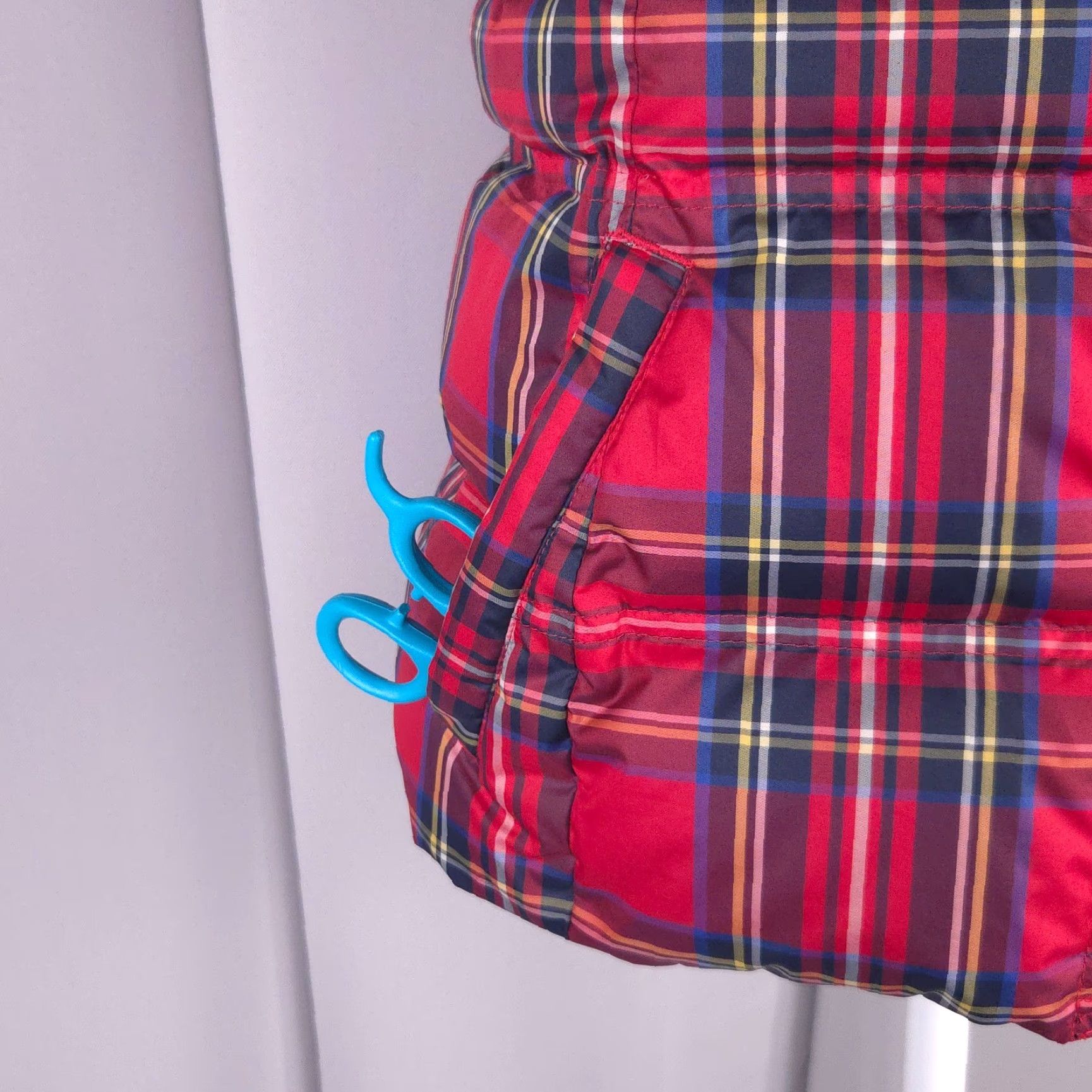 Lands' End Lands End Lands' End Womens S Red Tartan Plaid Down Puffer Vest Funnel Neck Layer Friendly