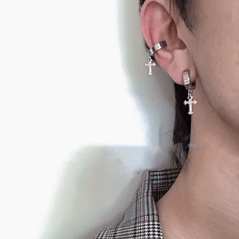 Jewelry Cross Retro Earrings One Pairs Chrome Jewelry Size ONE SIZE - 2 Thumbnail