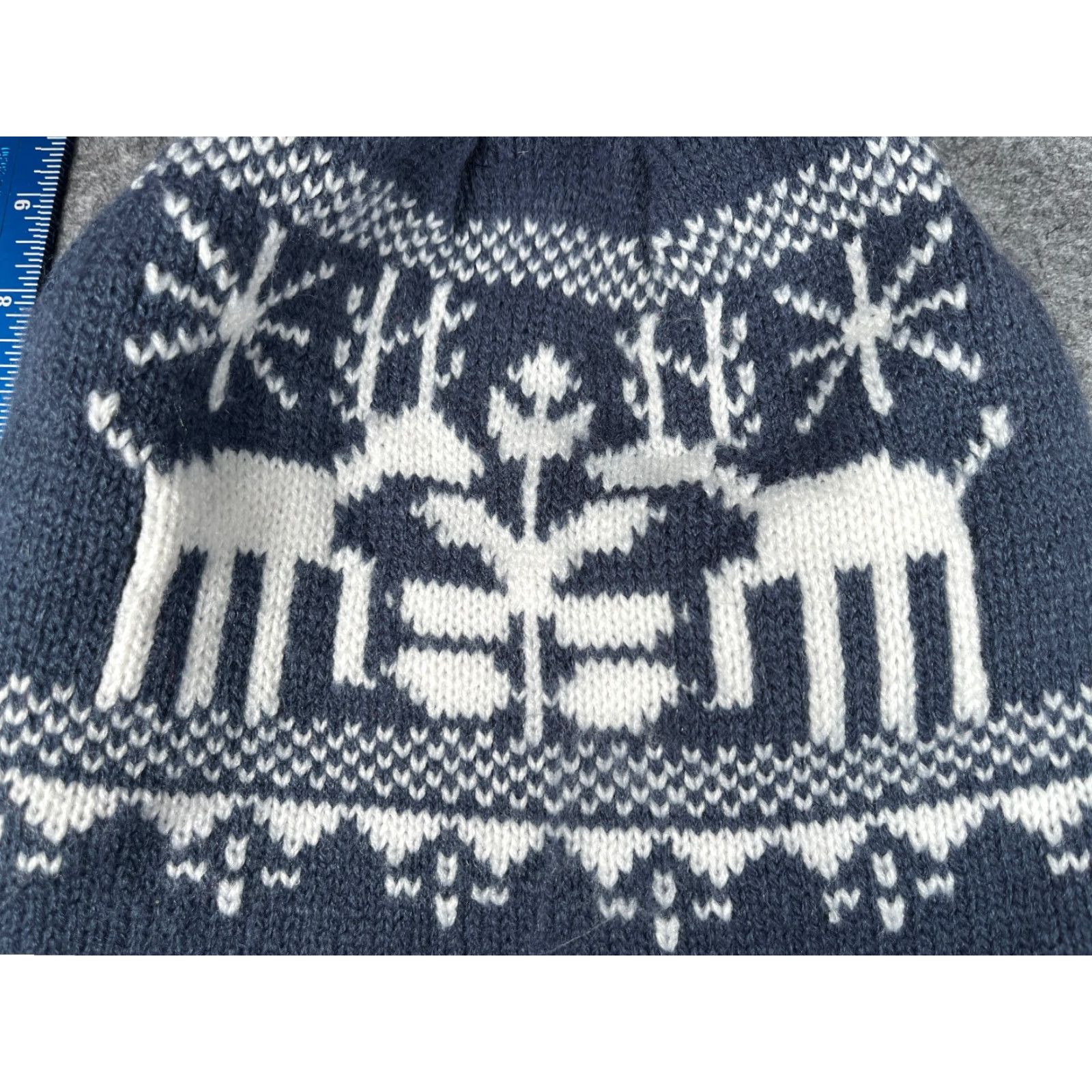 Vintage Deer Beanie Toque Adult One Size Blue Fair Isle Polyester Winter Ski Christmas Size ONE SIZE - 2 Thumbnail