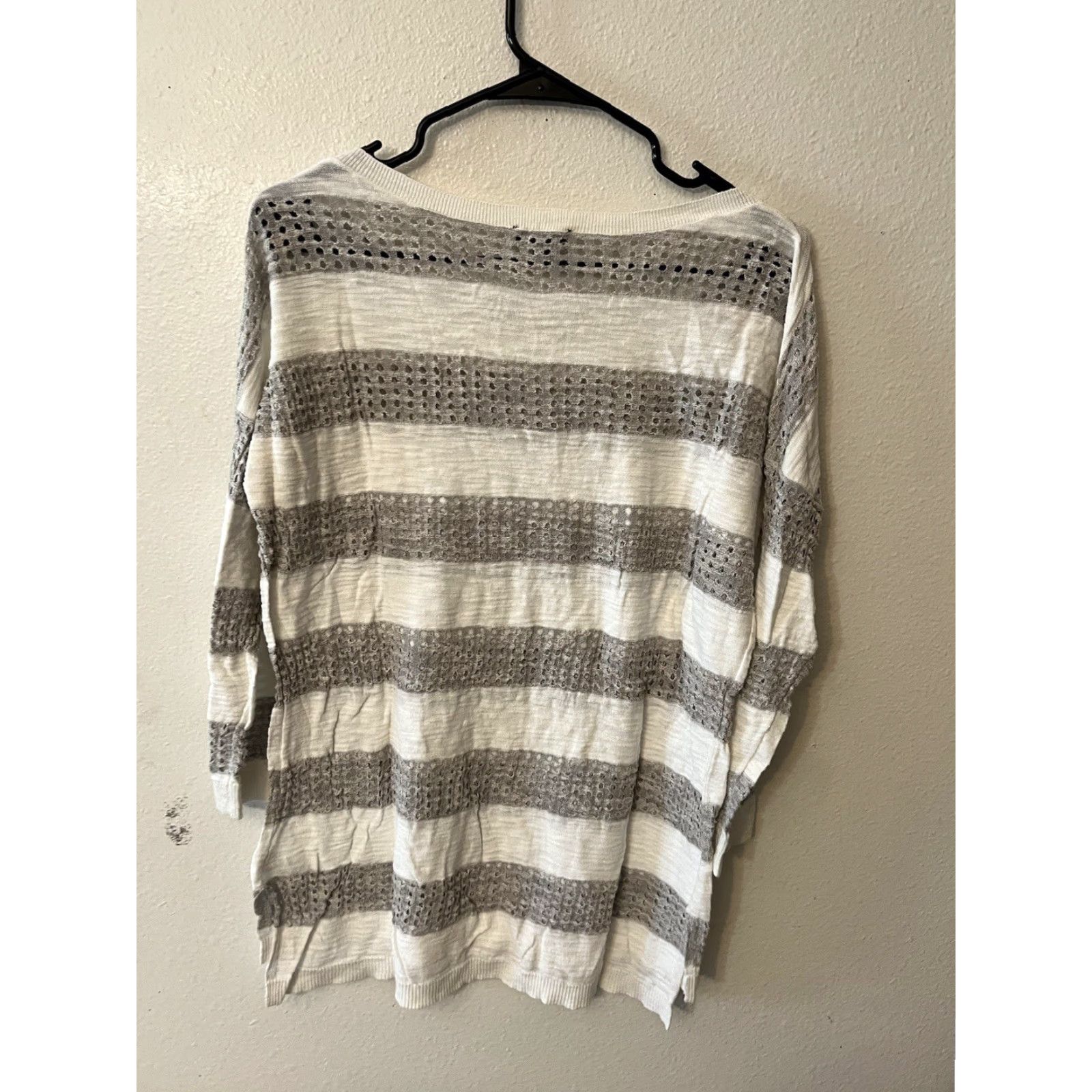 Express Express Tunic Top for Women Large Gray Striped 3/4 Sleeve Boat Neck Cotton Breathable Casual Size L / US 10 / IT 46 - 3 Thumbnail