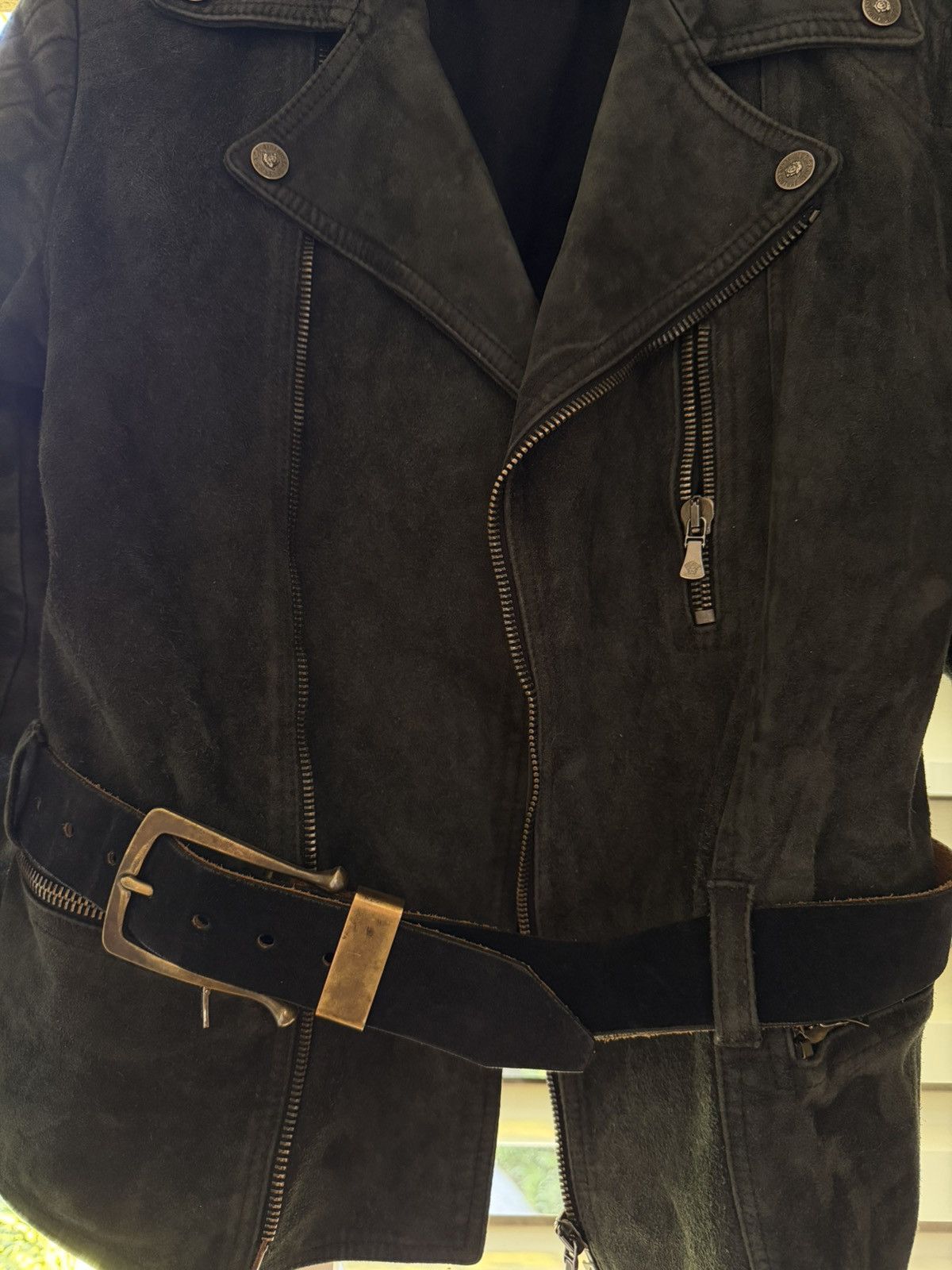 Versace Archive Versace dark green suede biker leather jacket medium Size US M / EU 48-50 / 2 - 2 Thumbnail