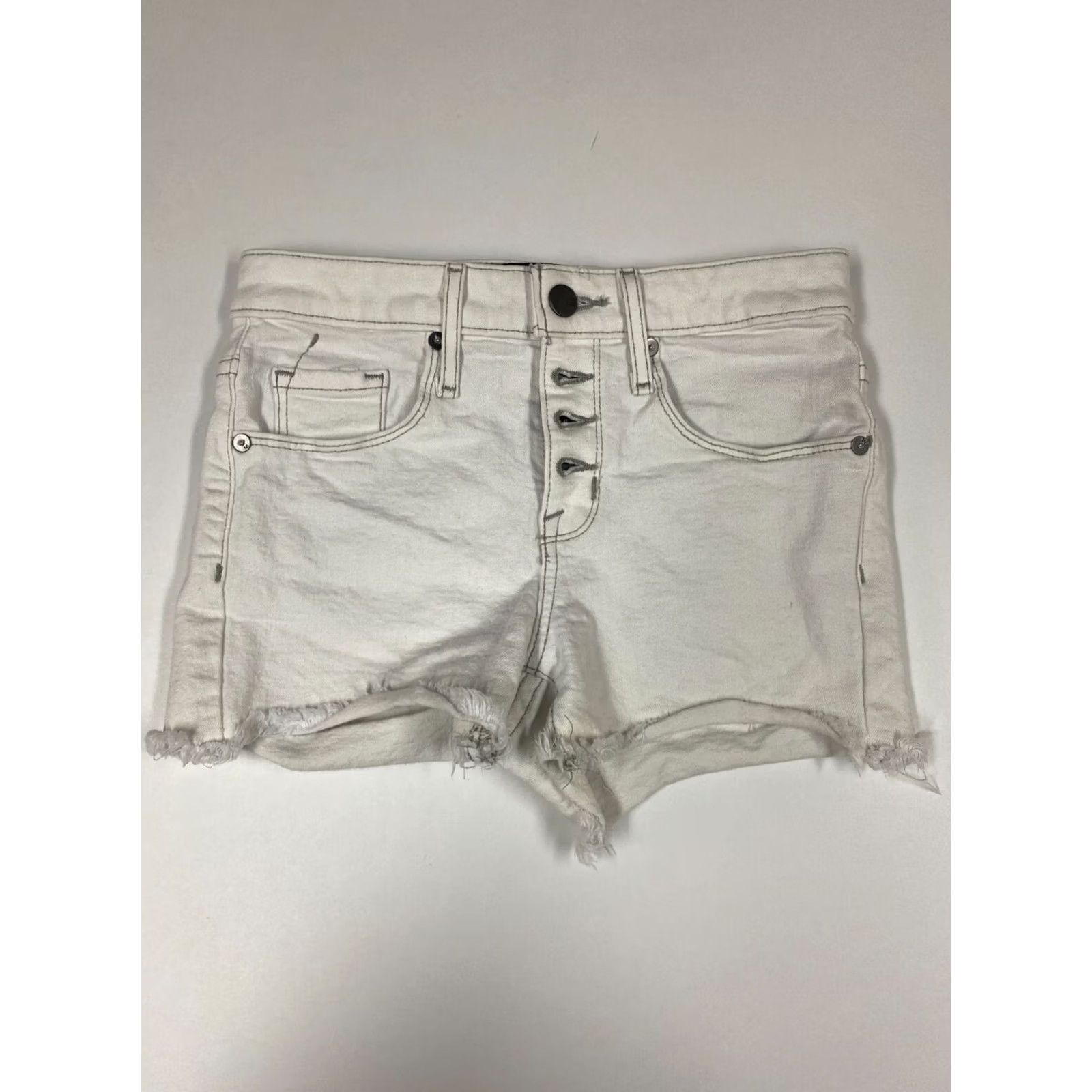 Mossimo Mossimo Womens Shorts 00 High Rise White Denim Cotton Blend Flat Front Zip Plaid Comfort Stretch Casual Regular Mid Rise Size 42" / US 20 - 2 Thumbnail