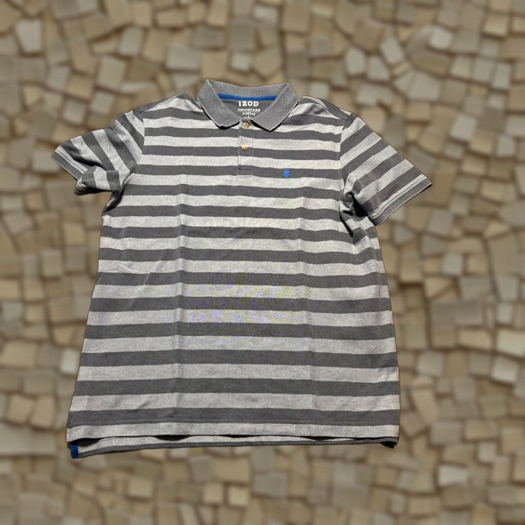 Izod IZOD Advantage Shirt, Men's Large, Gray Striped, Natural Stretch Performance Shirt Polo Short Sleeve Casual Golf Size US L / EU 52-54 / 3 - 1 Thumbnail