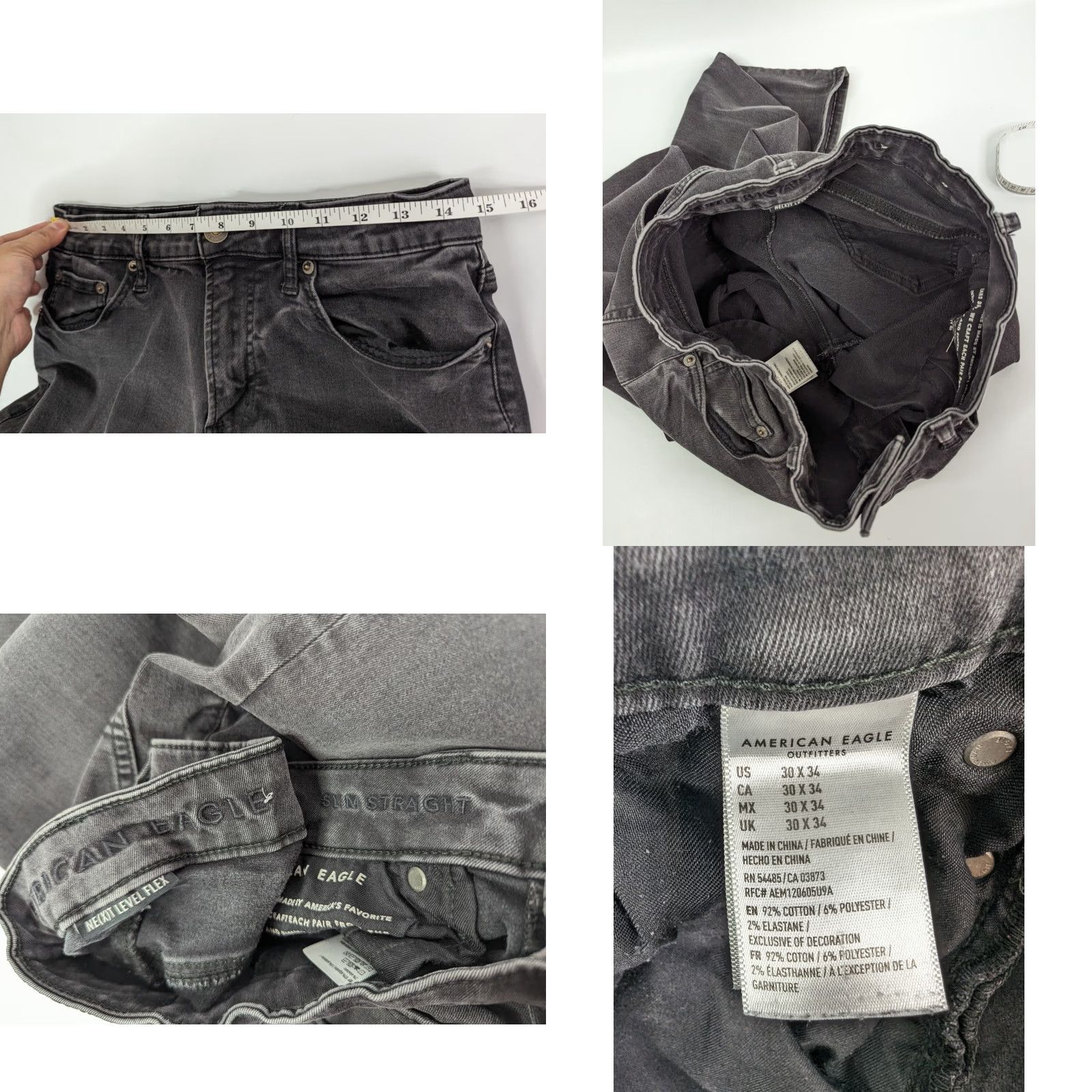 American Eagle Outfitters American Eagle Outfitters Slim Straight Jeans Men Black 30x34 Next Flex 4 Denim Pockets 5-Pocket Design Regular Inseam 34" USA Color Black Size US 30 / EU 46 - 8 Thumbnail