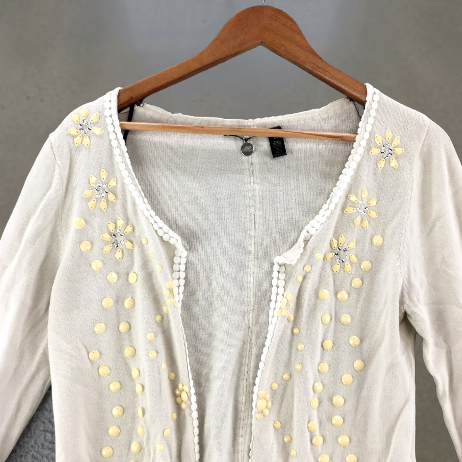BKE Bke Boutique Cardigan Sweater Womens M Beige Cotton Blend Open Front Long Sleeve Size M / US 6-8 / IT 42-44 - 1 Thumbnail