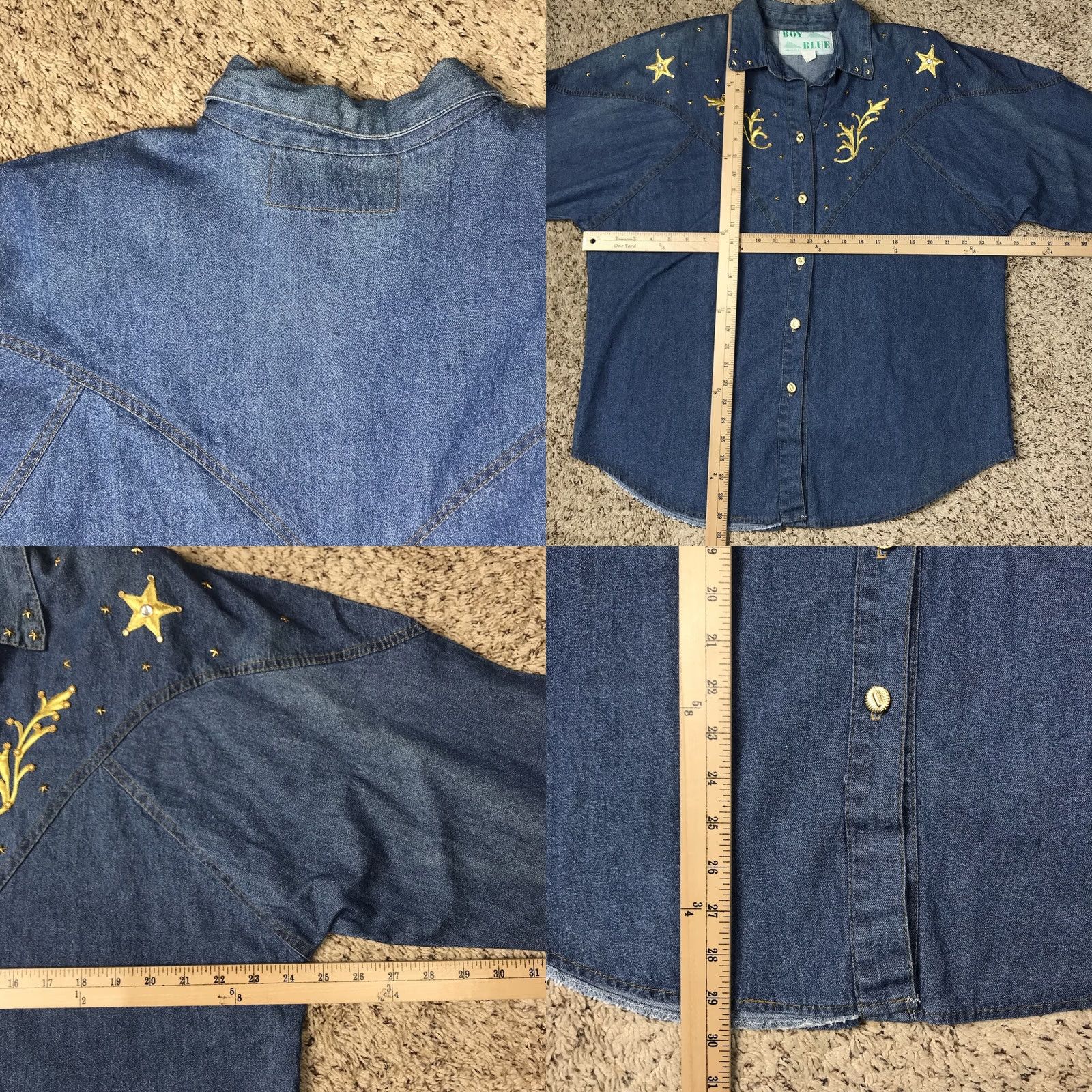 Denime VINTAGE Boy Blue 90s Western Style Embroidered Blue Denim Button-Up Shirt Women XL Size XL / US 12-14 / IT 48-50 - 8 Thumbnail