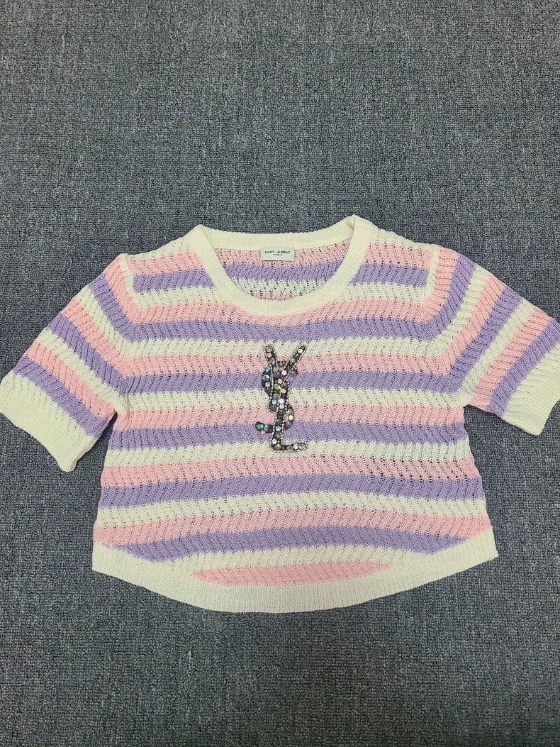 Saint Laurent Paris YSL Striped Cropped Knit Sweater - dmc Size US M / EU 48-50 / 2 - 1 Thumbnail