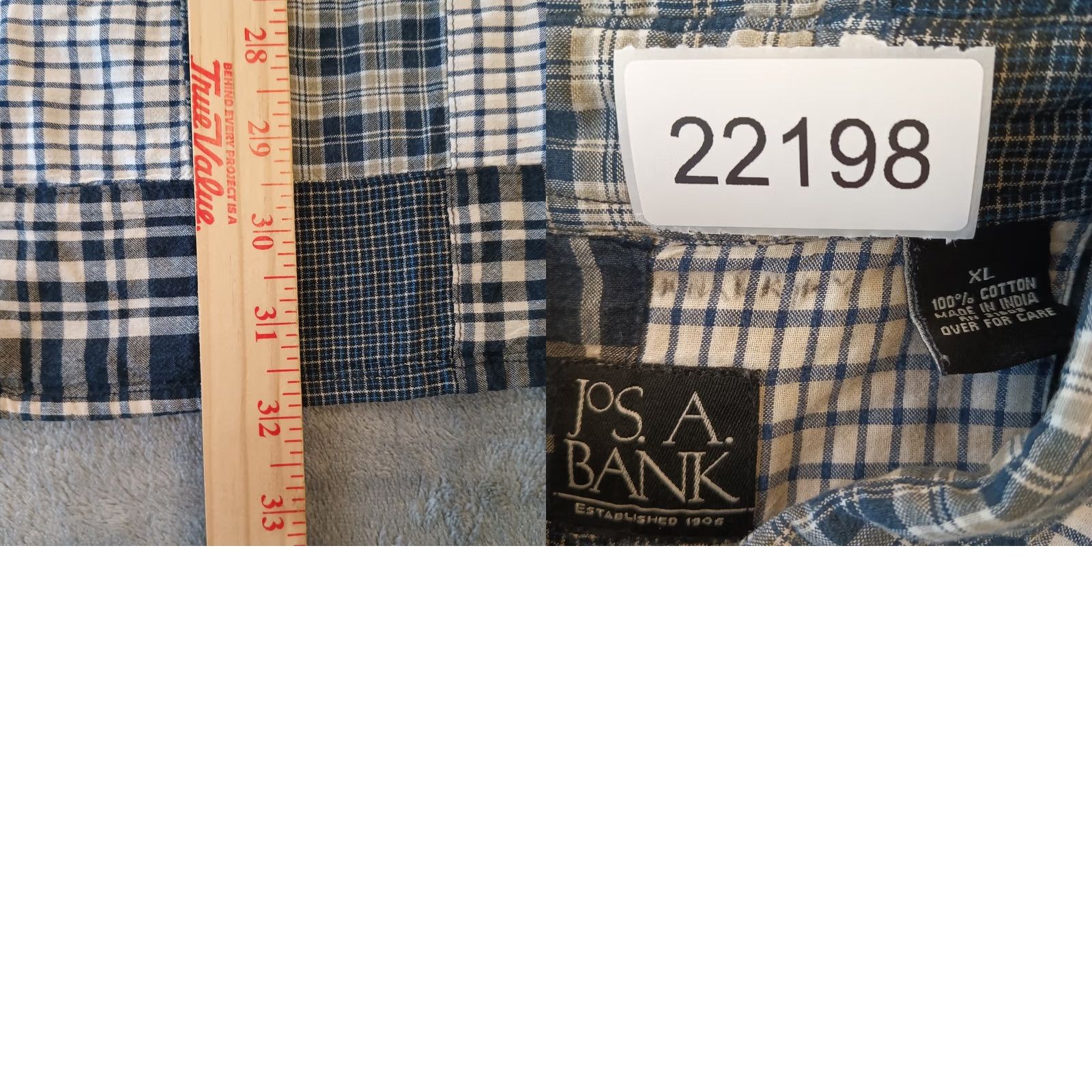 Jos. A. Bank Jos. A. Bank Shirt Mens XL Blue Patchwork Plaid Short Sleeve Button-Down Cotton Size US XL / EU 56 / 4 - 8 Thumbnail