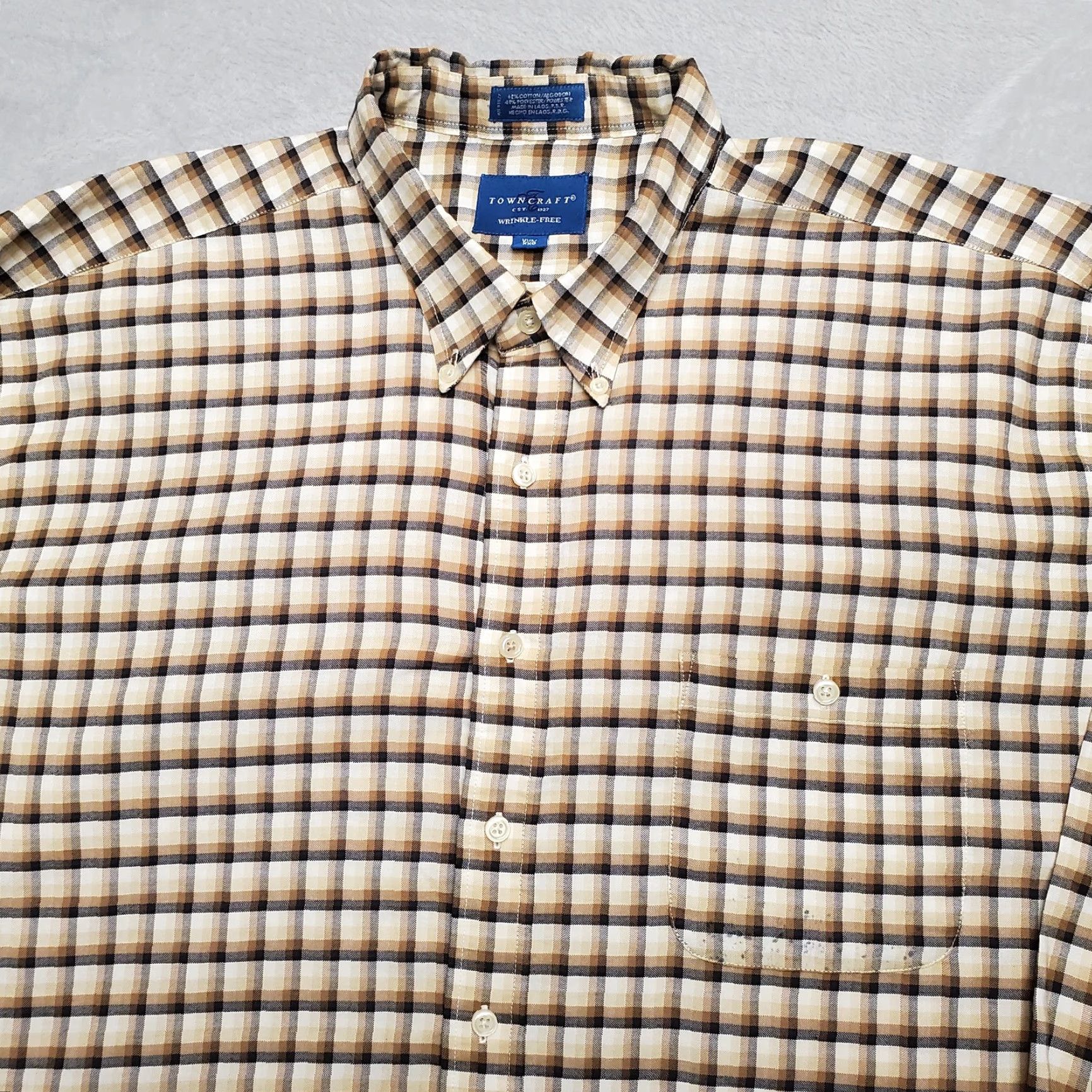 Garage VINTAGE Towncraft Shirt Men 2XL Beige Plaid Yard Work Garage Outdoor Dad Casual Button-Up Wrinkle Resistant Cotton Polyester Size US XXL / EU 58 / 5 - 3 Thumbnail