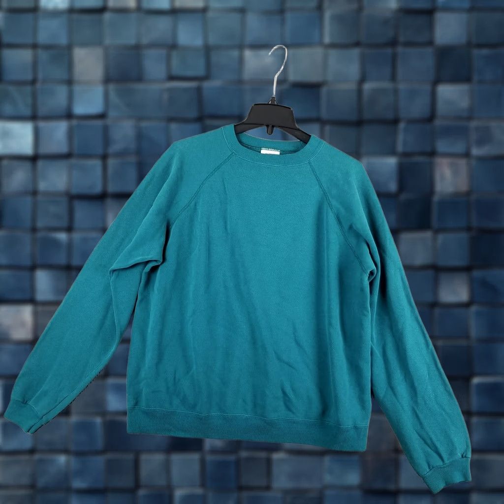 Hanes VINTAGE Hanes Sweatshirt Crewneck Sweatshirt Men L Teal 90s Hip Hop Grunge Streetwear Pullover" Size US L / EU 52-54 / 3 - 1 Thumbnail