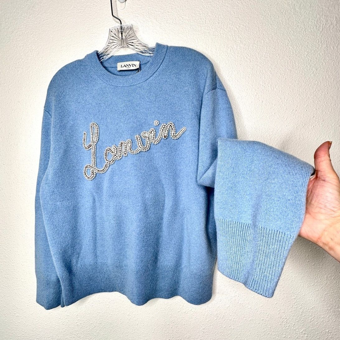 Lanvin Lanvin Girls Pearl Logo Cashmere Sweater Baby Blue Size 12 Size XL / US 12-14 / IT 48-50 - 1 Thumbnail