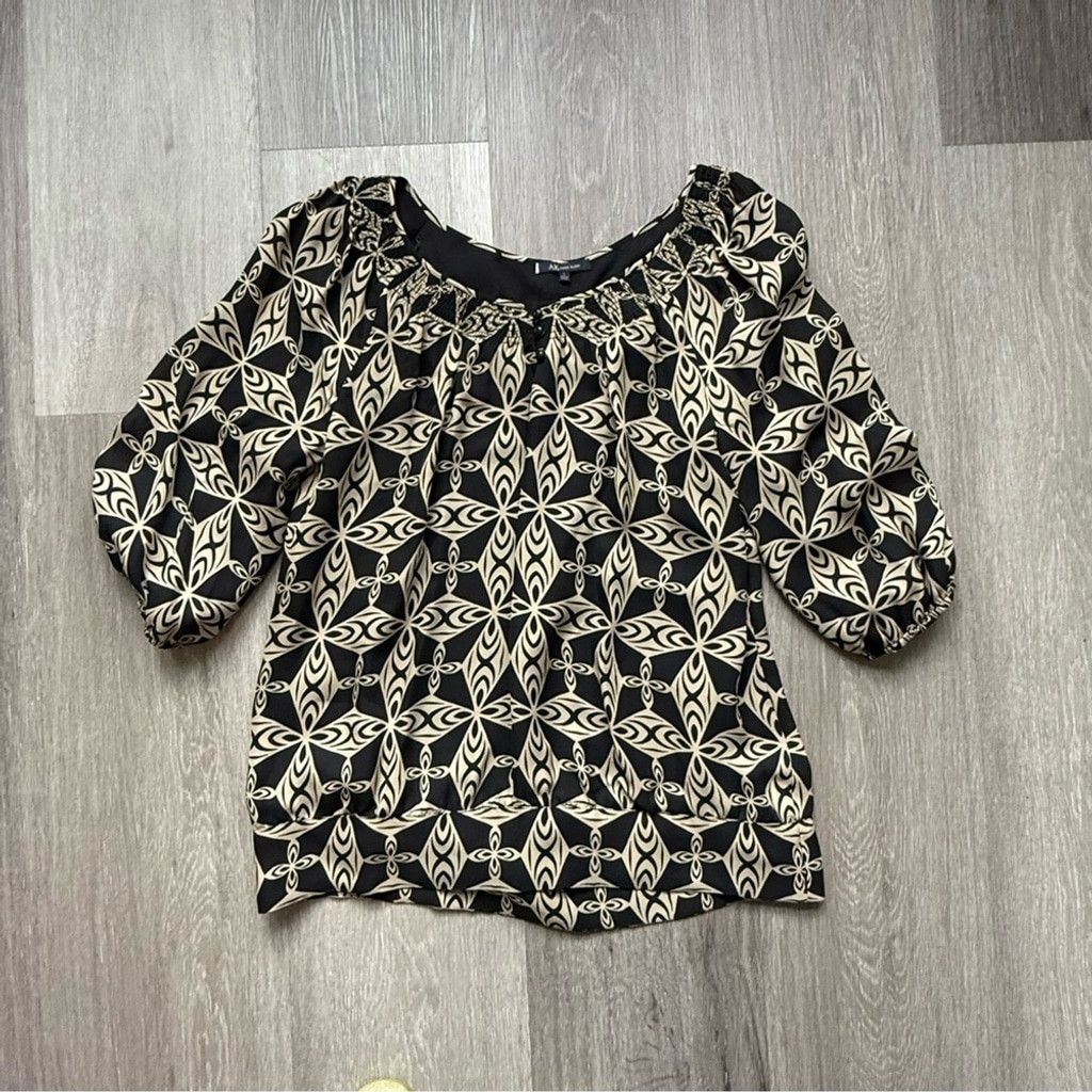 Anne Klein Anne Klein Silk Black and Cream Graphic Blouse Size L / US 10 / IT 46 - 1 Thumbnail