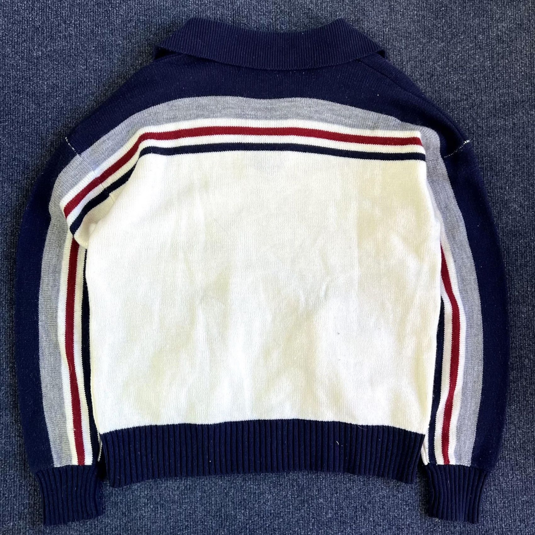 Vintage VINTAGE Career Club Sweater Mens Large White Striped Knit Pockets 80s Collared Pullover Knit Shirt Size US L / EU 52-54 / 3 - 3 Thumbnail