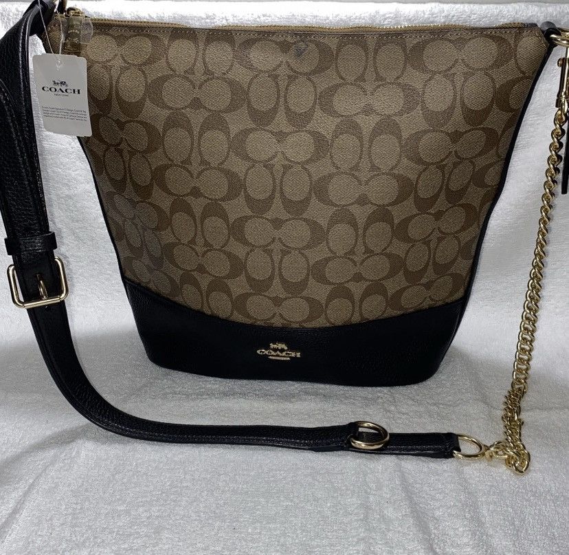 Nwt Authentic Coach Signature Chain Brown Pvc Leather Tote