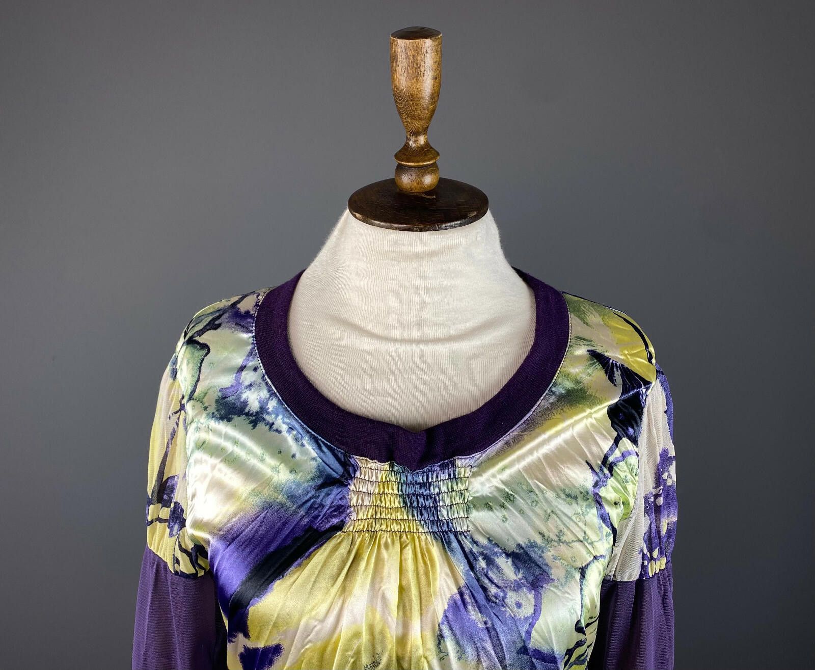Designer Elisa Cavaletti Multicolor Floral Mesh Tunic Dress Size L Size L / US 10 / IT 46 - 2 Thumbnail
