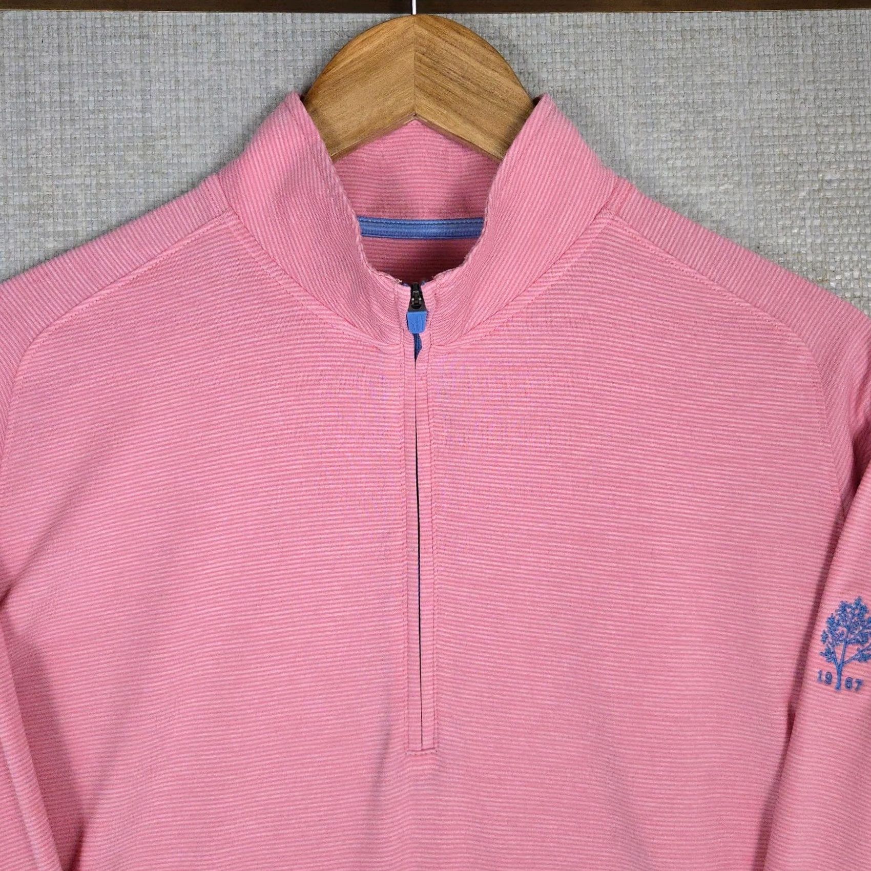 johnnie-O Johnnie-O Mens 1/4 Zip Pullover Golf Pink Stripes Regular Medium Shirt Size US M / EU 48-50 / 2 - 2 Thumbnail