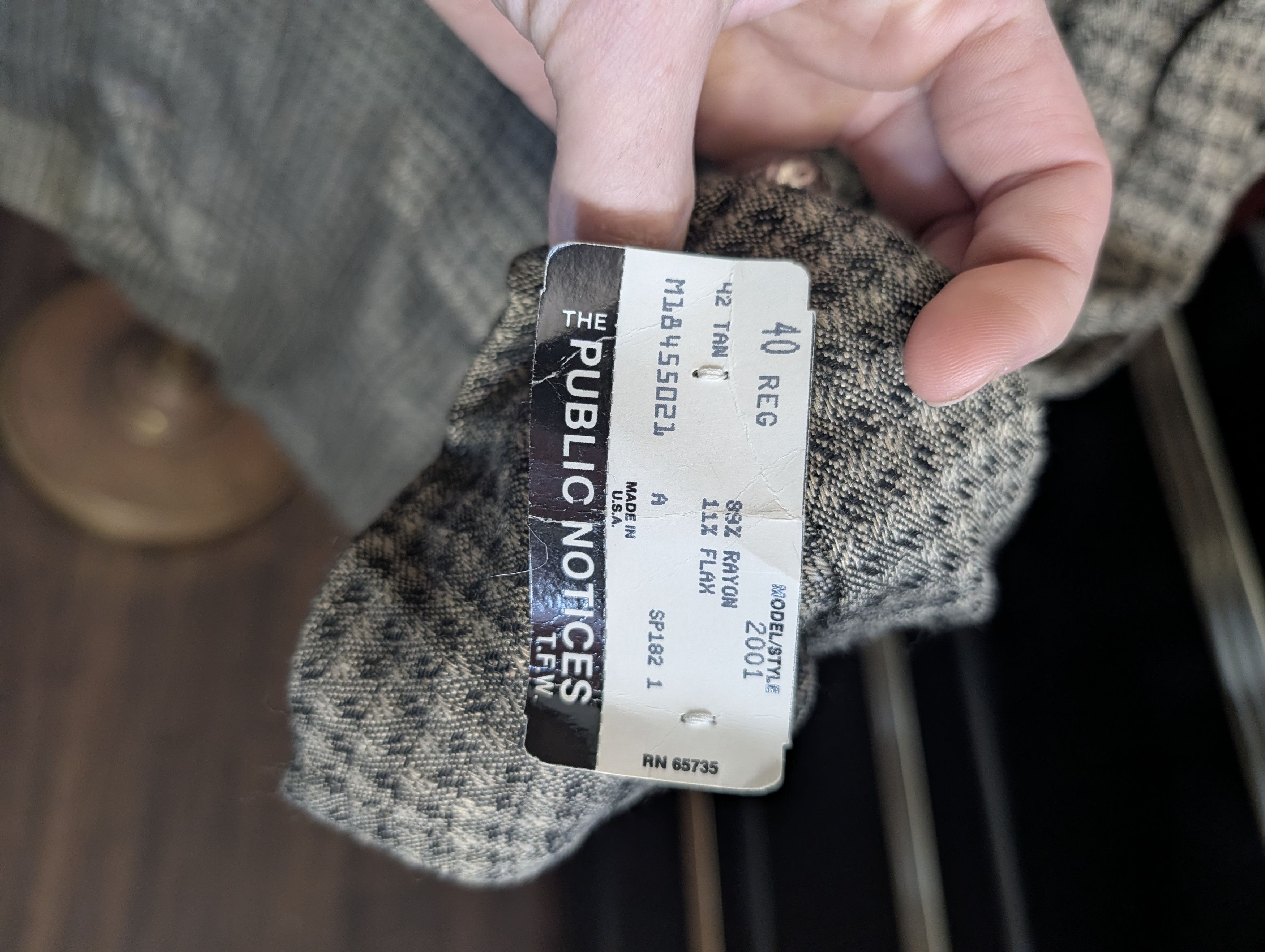 Vintage THE PUBLIC NOTICES Flax Rayon Olive Houndstooth jacket Size 40R - 6 Thumbnail