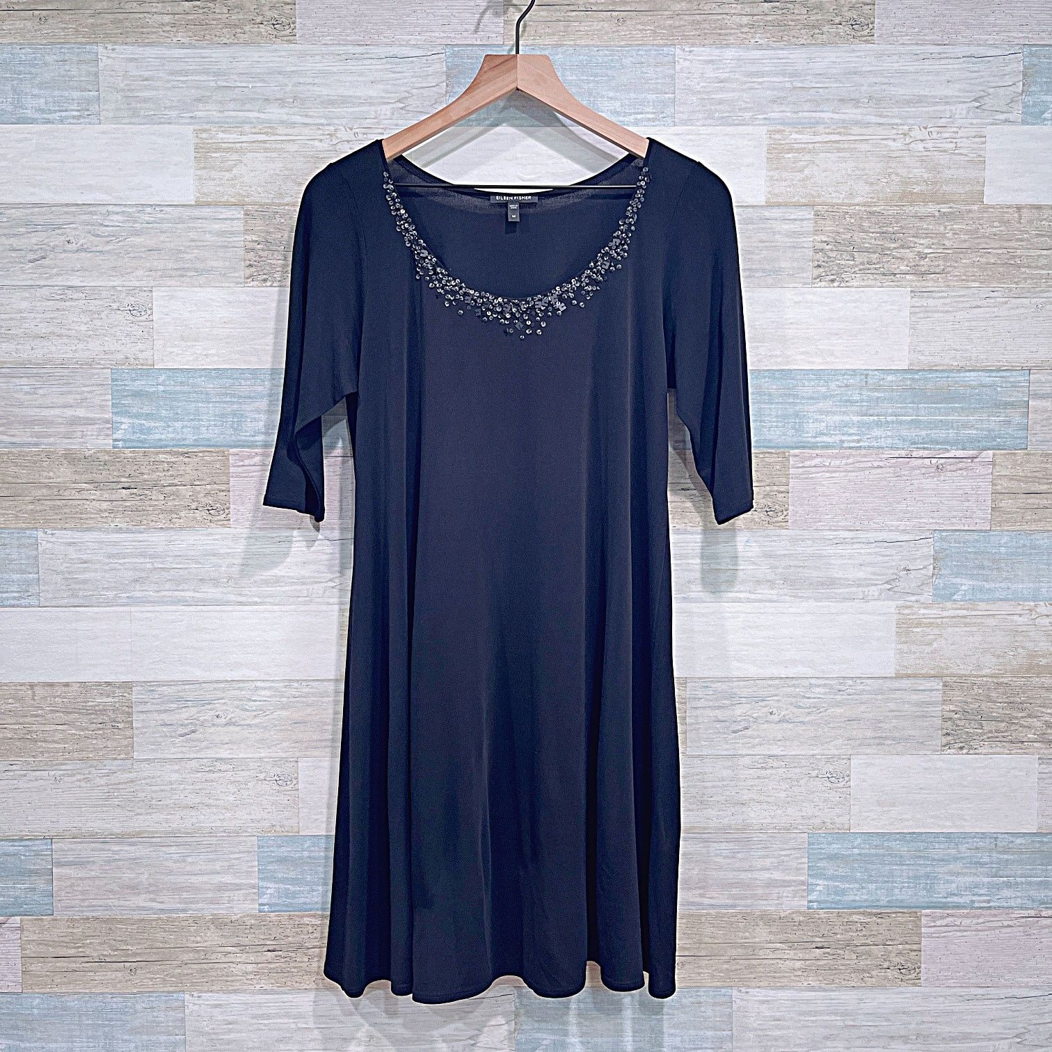 Eileen Fisher EILEEN FISHER Silk Jersey Sequin Dress Black Womens Medium Size M / US 6-8 / IT 42-44 - 1 Thumbnail