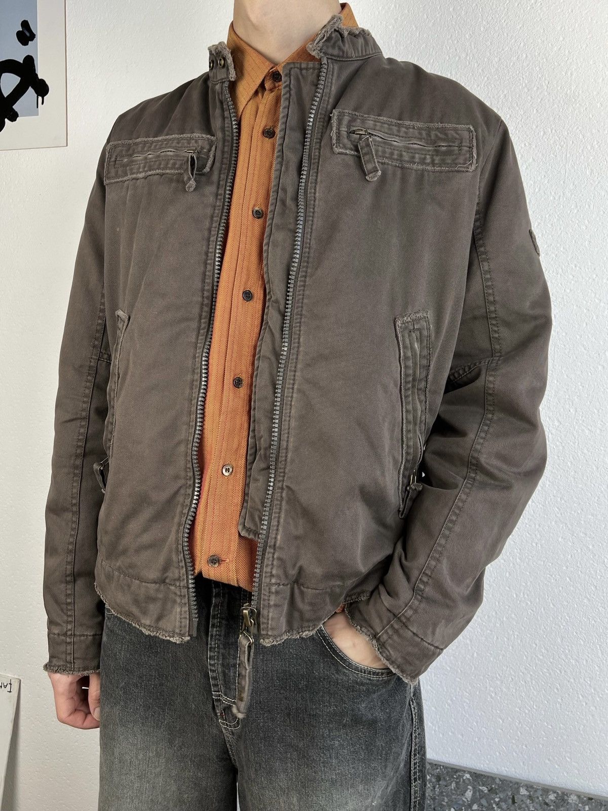 image of Diesel Zipper Jacket Brown Biker Style, Men's (Size Medium)