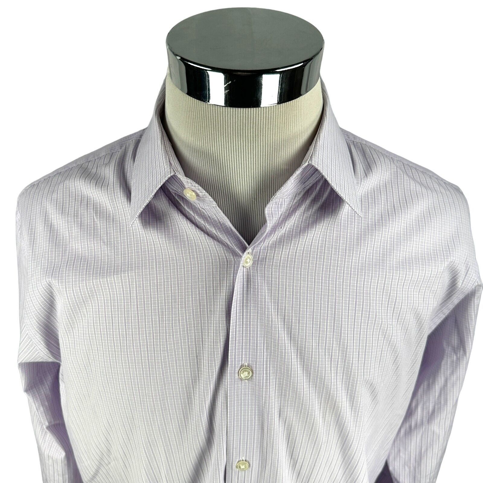 Hugo Boss Hugo Boss Enzo Dress Shirt 17.5 34/35 Lavender White Button Size US XL / EU 56 / 4 - 2 Thumbnail