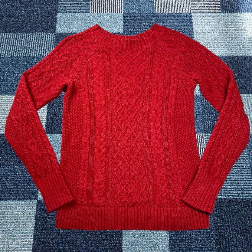 Gap GAP Sweater Womens XS Red Cable-Knit Cotton Chunky Fisherman Crewneck Pullover Size XS / US 0-2 / IT 36-38 - 1 Thumbnail