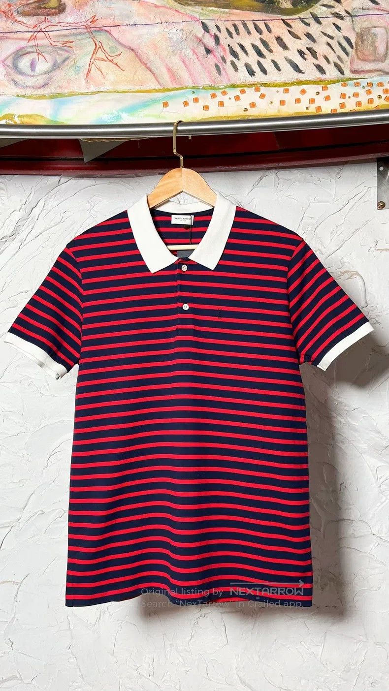 Saint Laurent Paris Saint Laurent Paris Men's Striped Polo Shirt Short Sleeve Size US XL / EU 56 / 4 - 1 Thumbnail