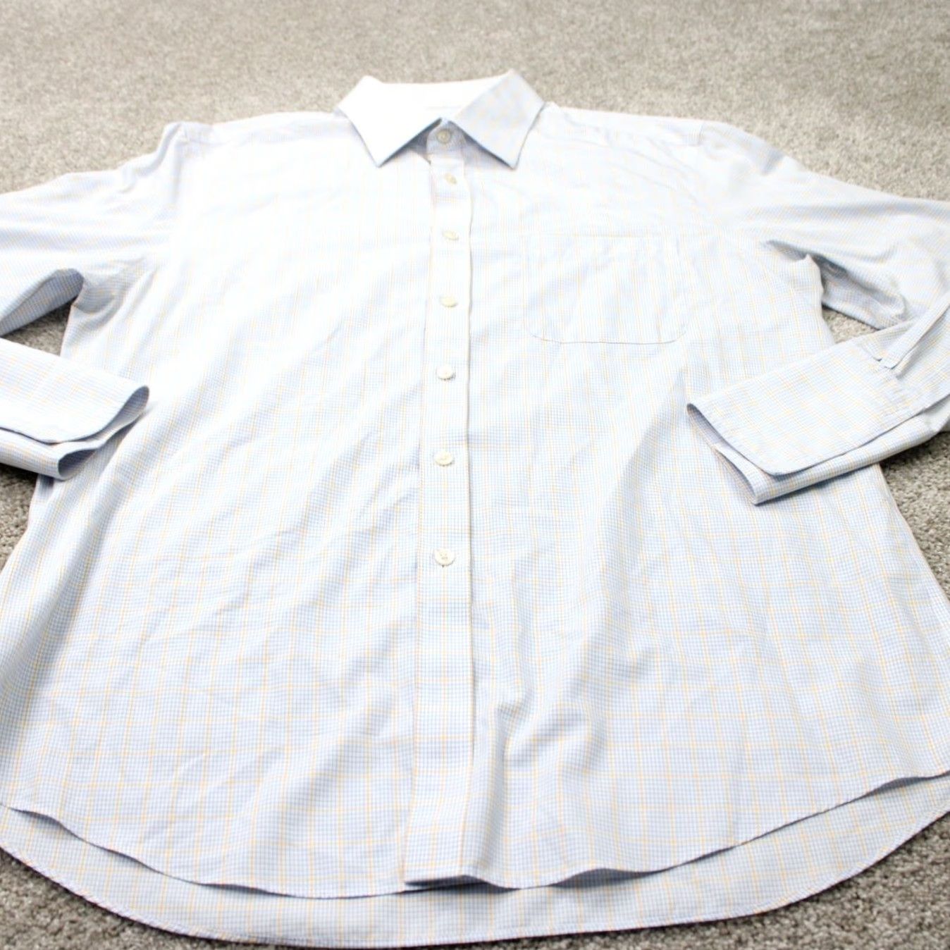 Charles Tyrwhitt Charles Tyrwhitt Shirt Mens 17 35 Blue/Yellow Non Iron Slim Fit 100% Cotton L/S Shirt Size US XL / EU 56 / 4 - 3 Thumbnail
