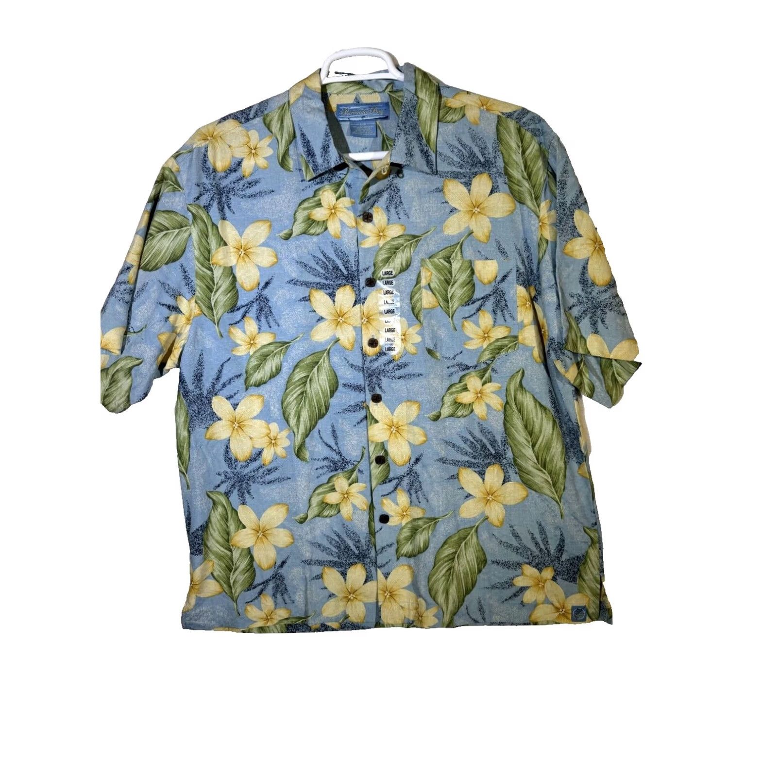 Vintage Bermuda Bay Shirt Large Blue Floral 100% Silk Short Sleeve Button-Up M183 Size US L / EU 52-54 / 3 - 2 Thumbnail