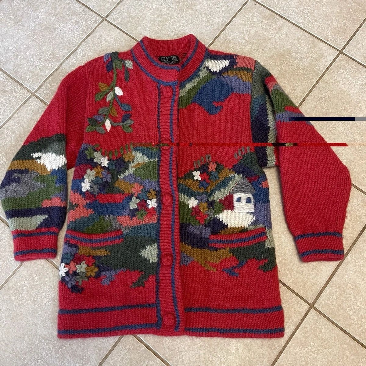 Other Vintage 80s Wool Sweater Cardigan Hand Knit Sz Size XL / US 12-14 / IT 48-50 - 1 Thumbnail