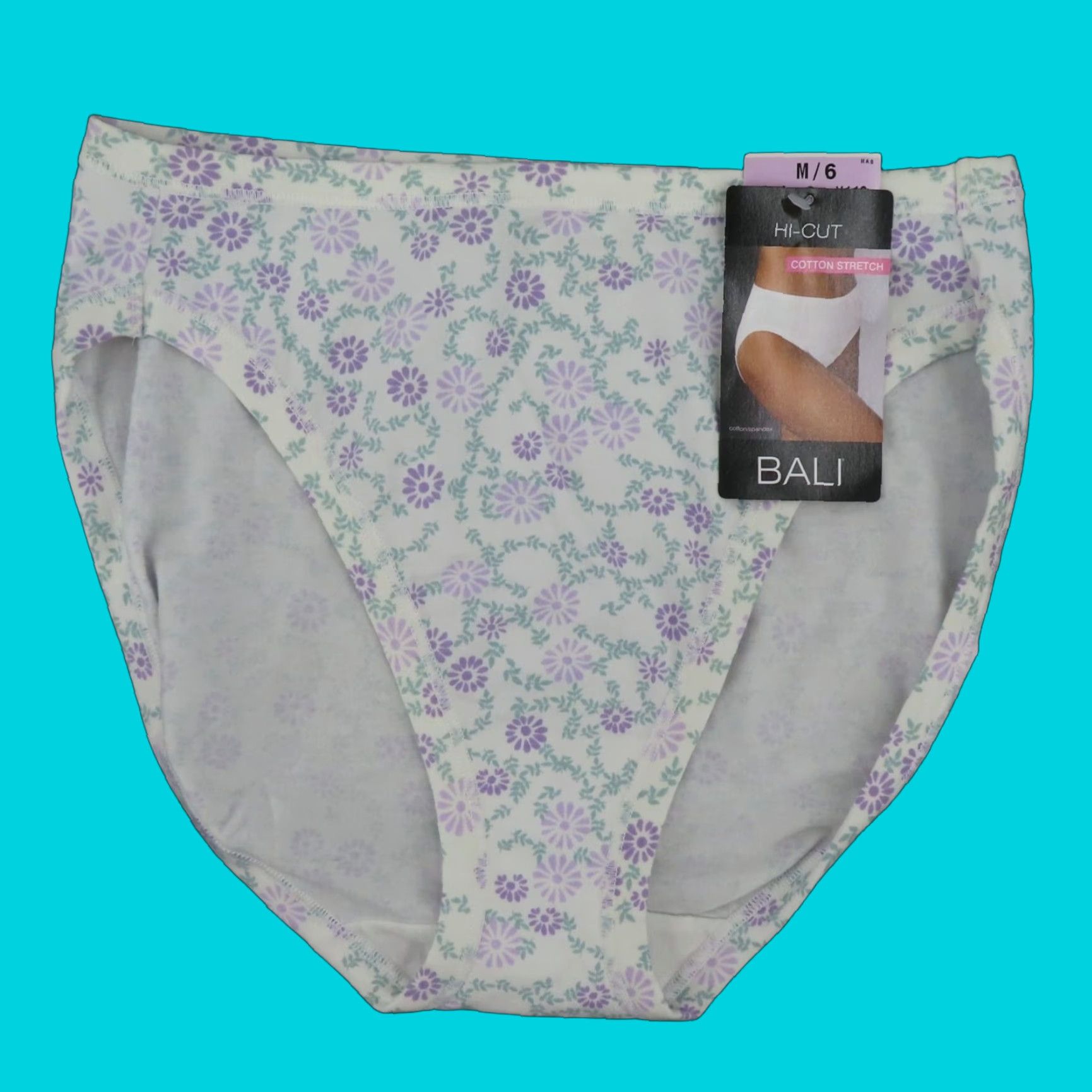 Vintage Bali Women Panties Hi Cut 2118 Medium M Purple Green White Floral NEW Brief Size 32" / US 10 / IT 46 - 1 Thumbnail